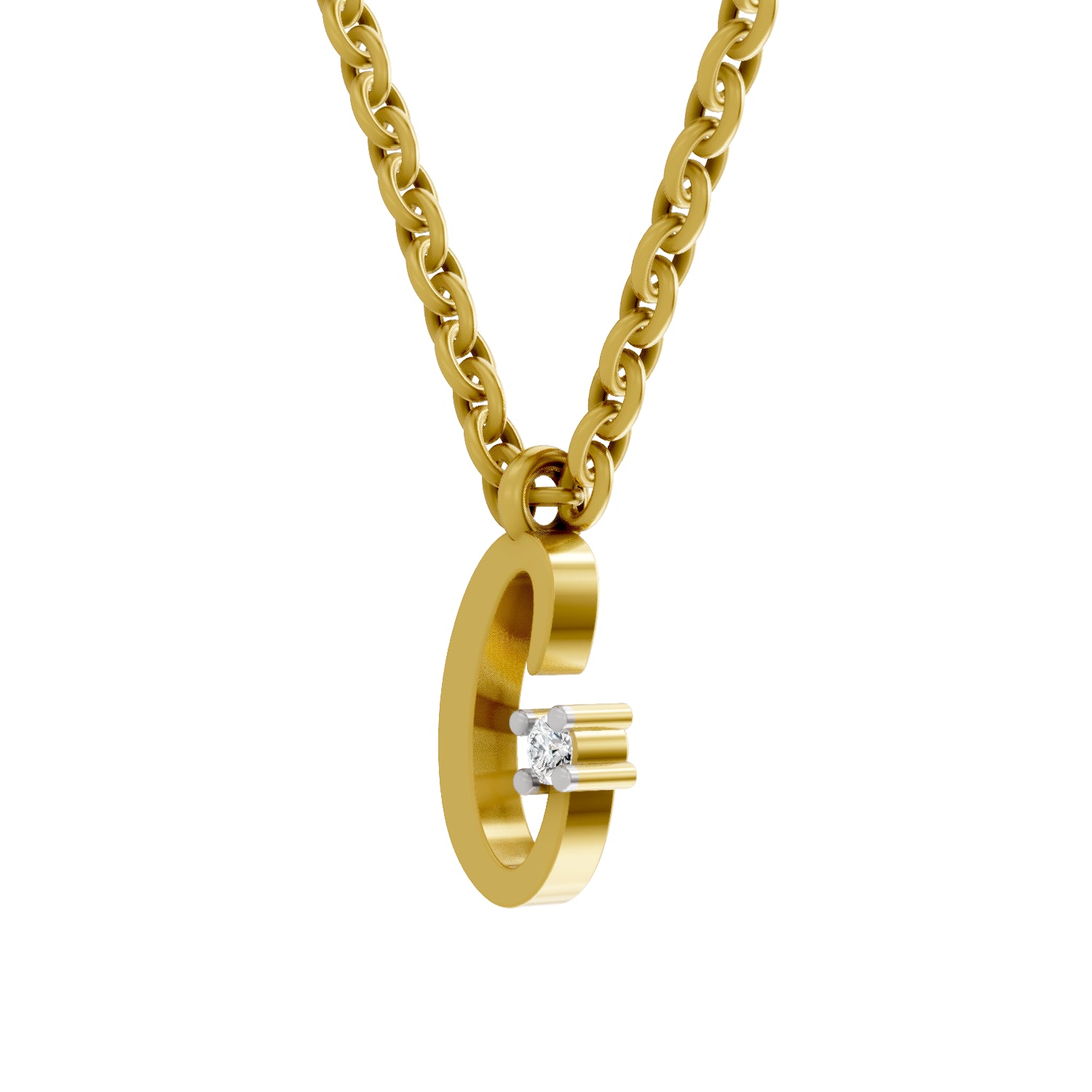 0.02 Carat| 925 Sterling Silver Gold Plated Initial C Pendant Necklace