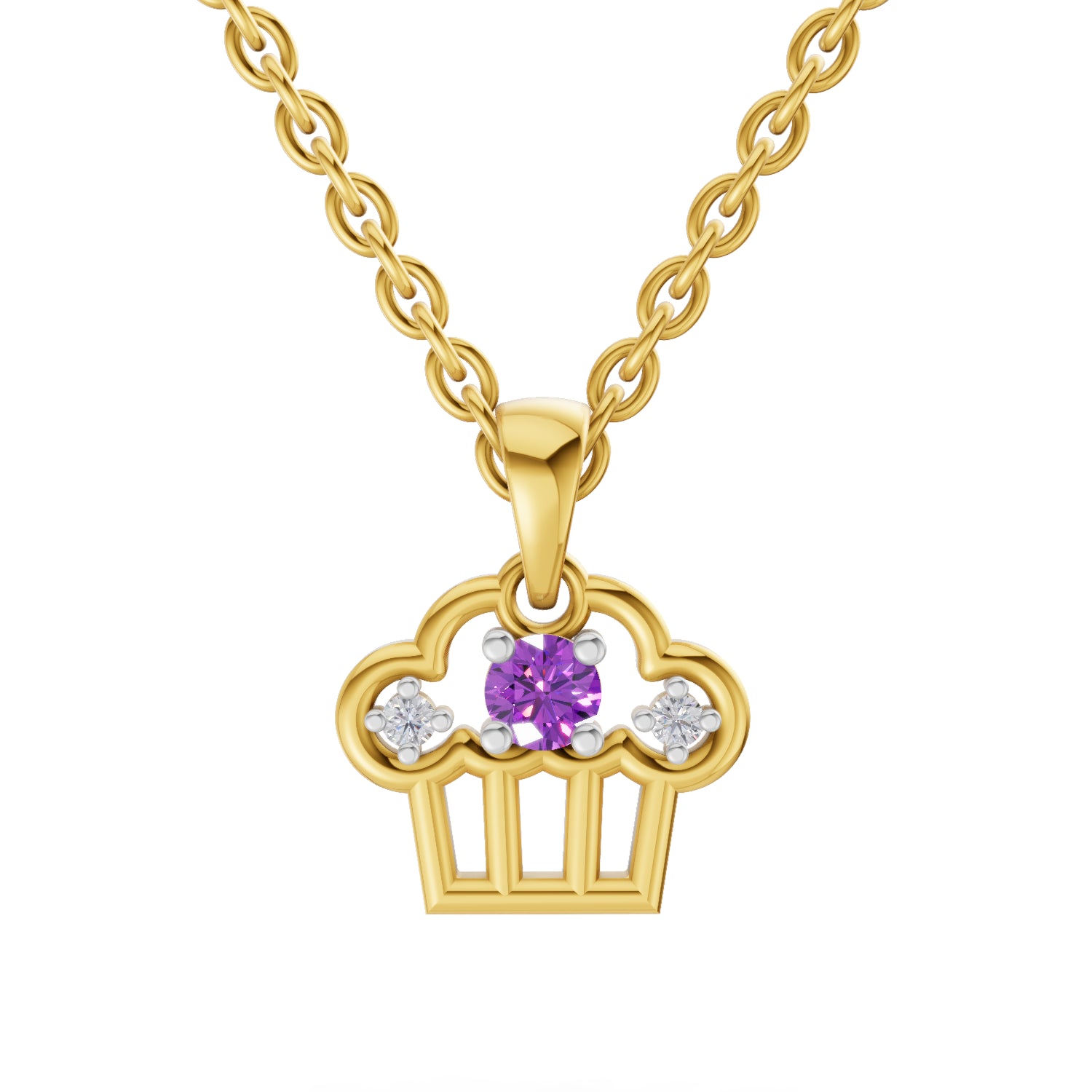 0.02 Carat| 925 Sterling Silver Gold Plated Cupcake Charm Pendant Necklace