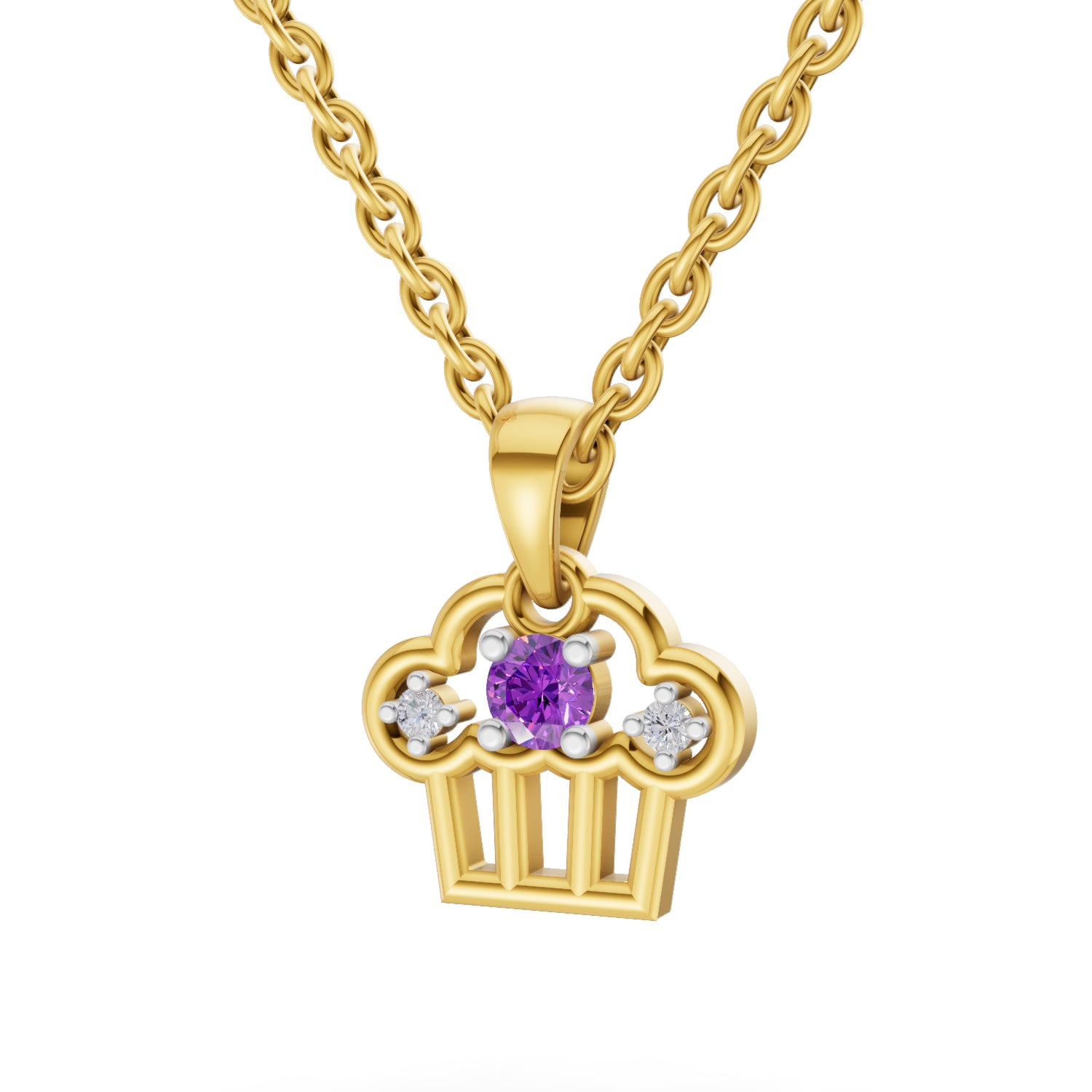 0.02 Carat| 925 Sterling Silver Gold Plated Cupcake Charm Pendant Necklace