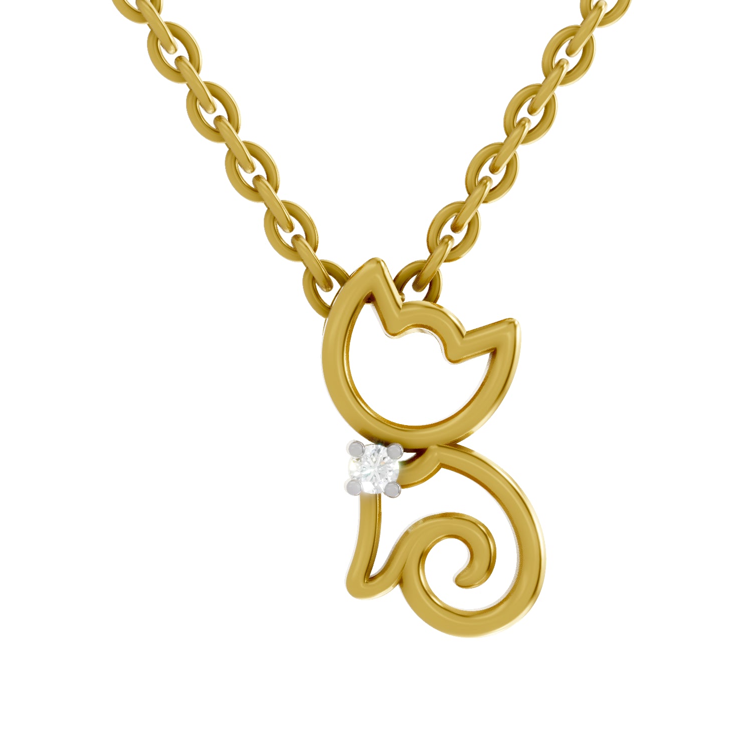 0.02 Carat| 925 Sterling Silver Gold Plated Kitty Cat Pendant Necklace