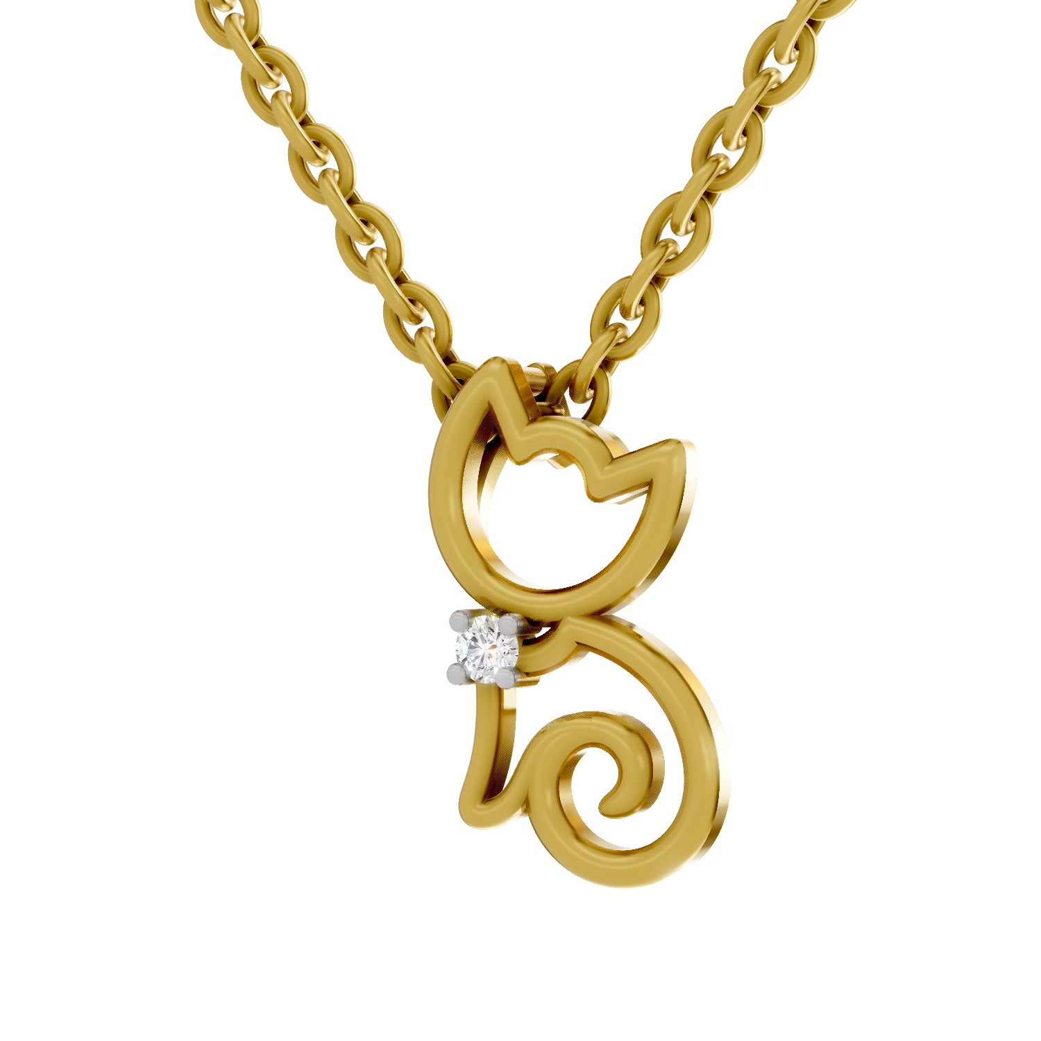 0.02 Carat| 925 Sterling Silver Gold Plated Kitty Cat Pendant Necklace