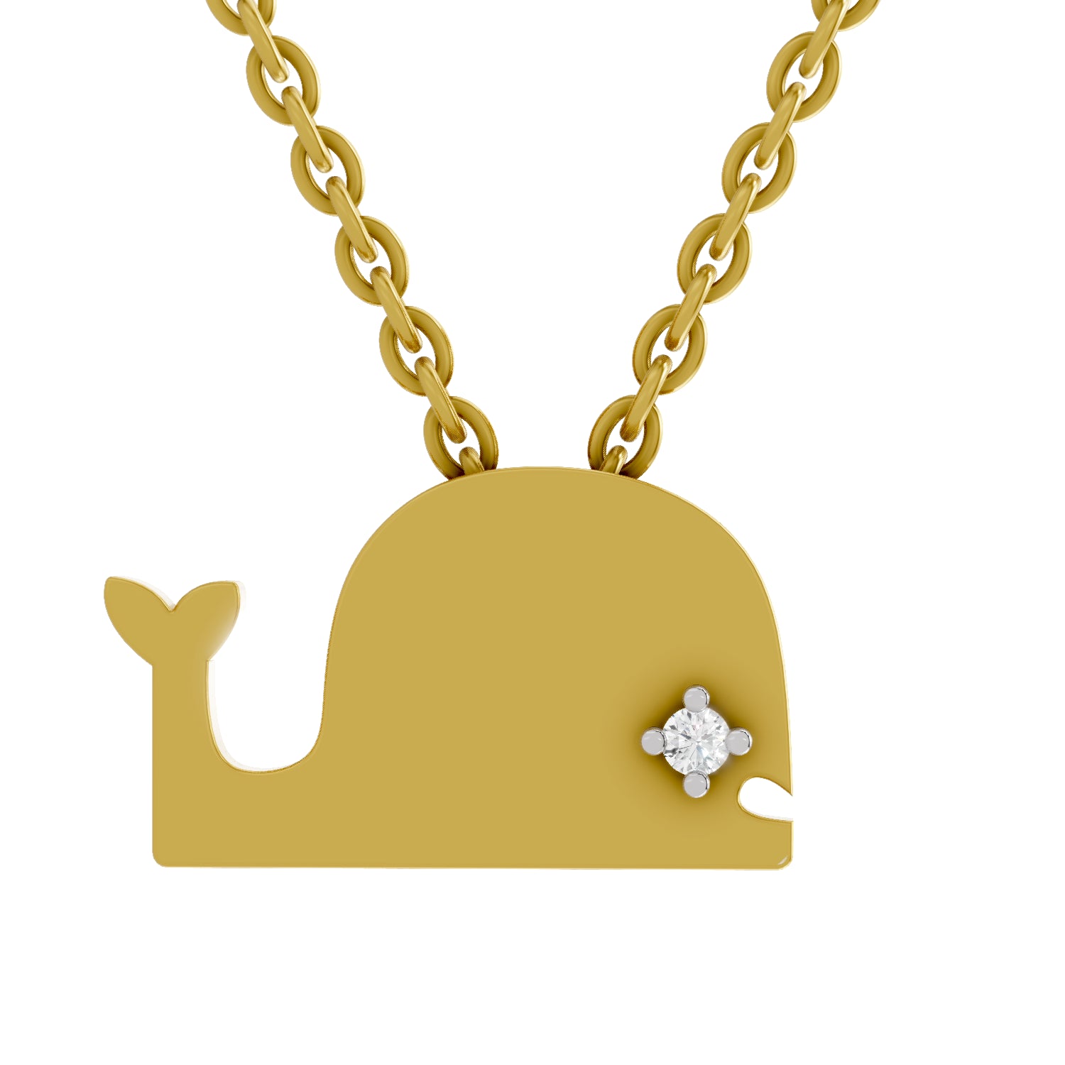 0.02 Carat| 925 Sterling Silver Gold Plated Whale Fish Pendant Necklace
