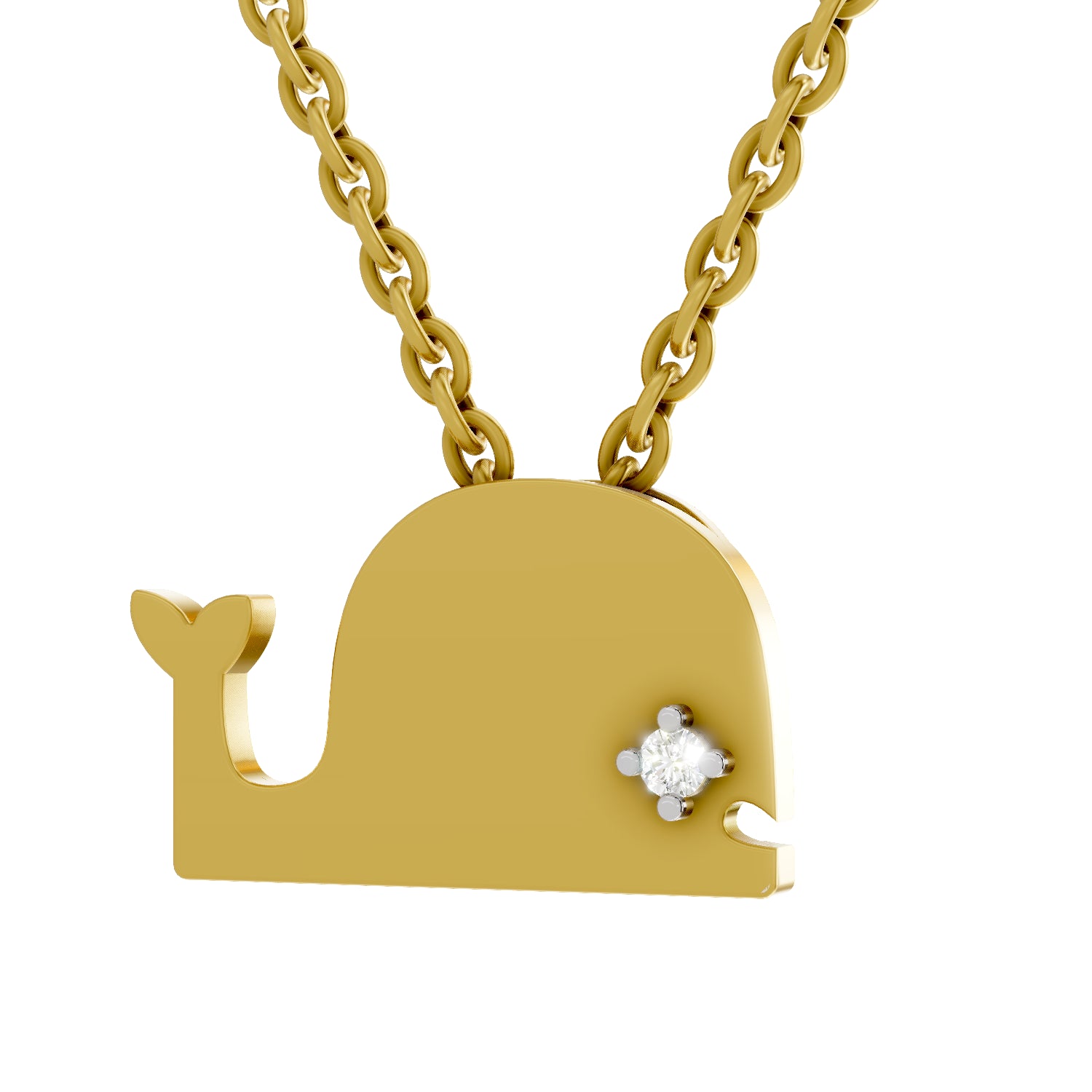 0.02 Carat| 925 Sterling Silver Gold Plated Whale Fish Pendant Necklace