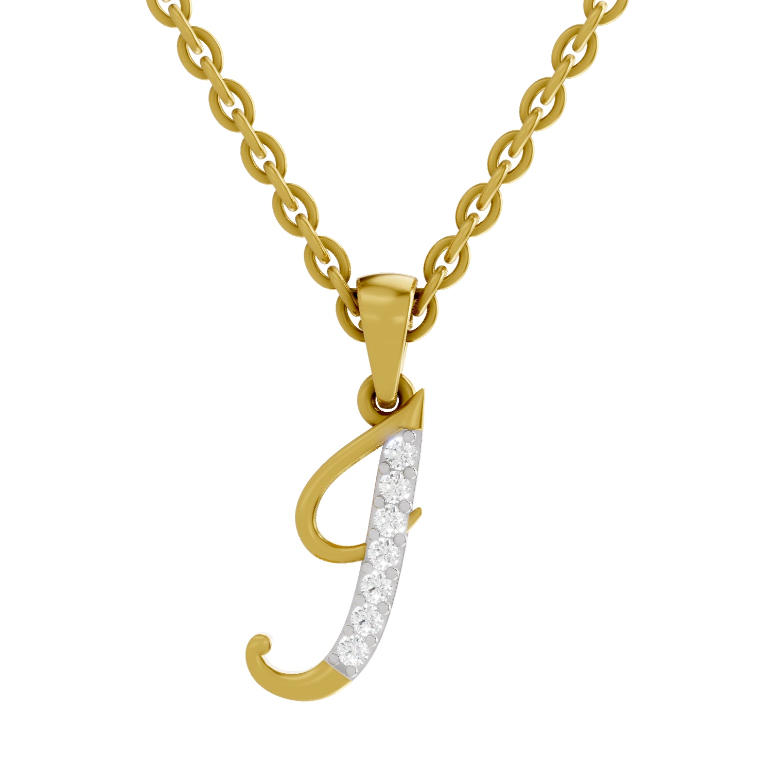 0.07 Carat| 925 Sterling Silver Gold Plated Initial J Pendant Necklace