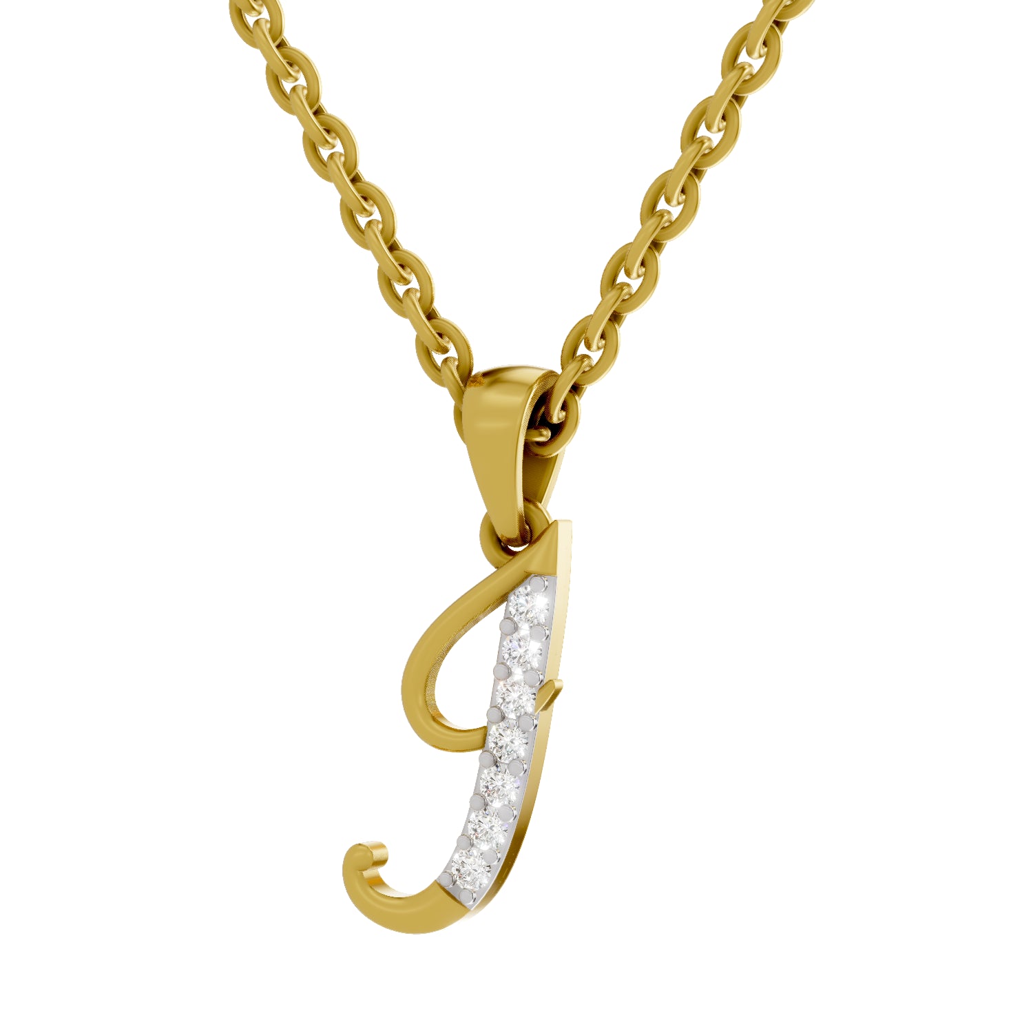 0.07 Carat| 925 Sterling Silver Gold Plated Initial J Pendant Necklace