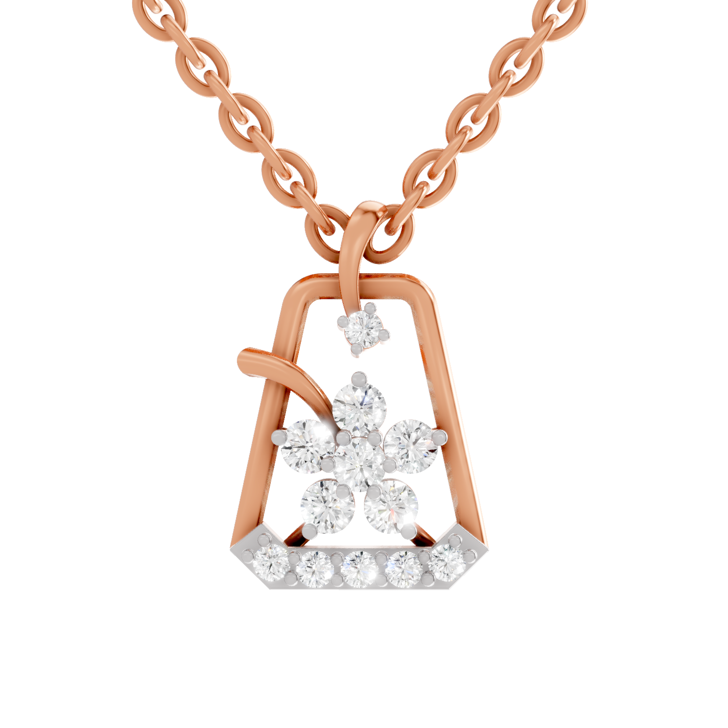 0.25 Carat Round Shape Blossom Frame Pendant | 14K Rose Gold