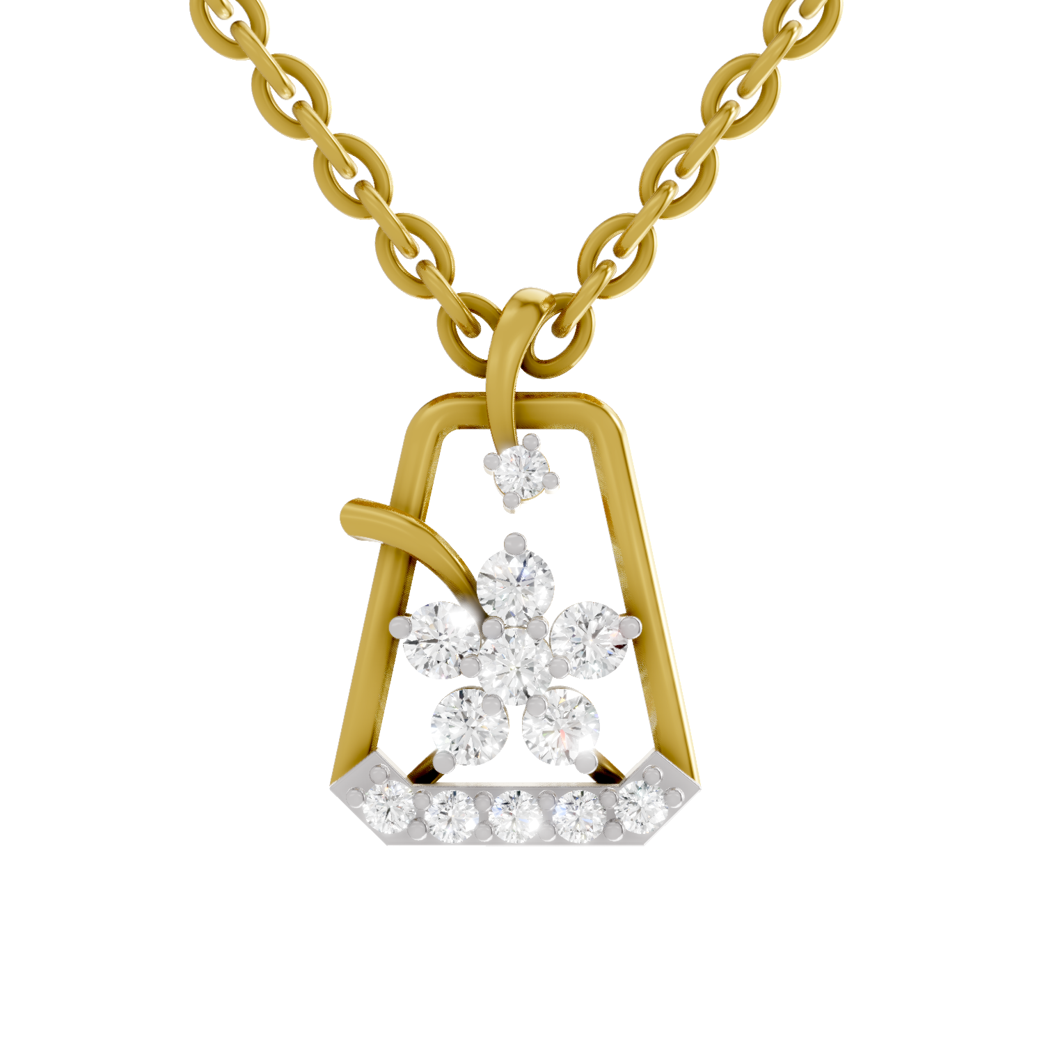 0.25 Carat Round Shape Blossom Frame Pendant | 14K Yellow Gold