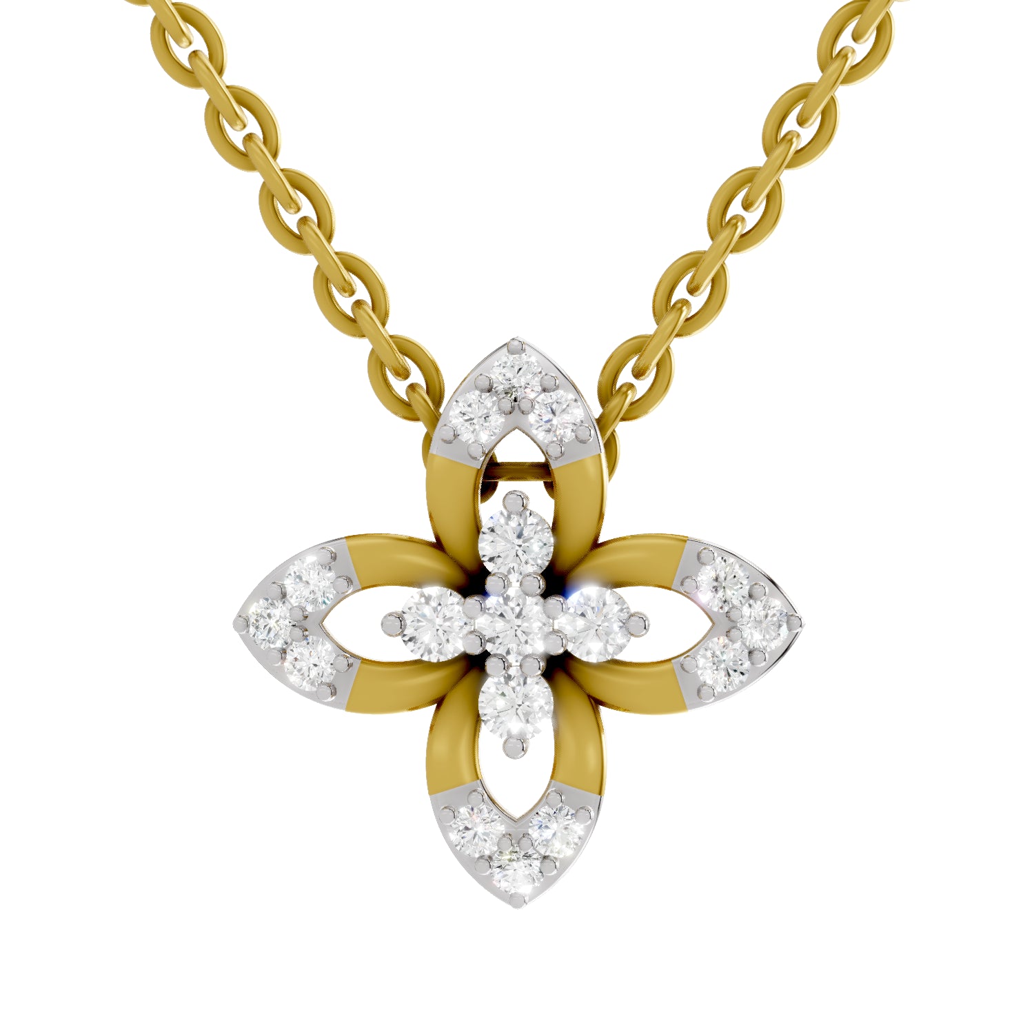 0.25 Carat| 925 Sterling Silver Gold Plated Flower Pendant Necklace
