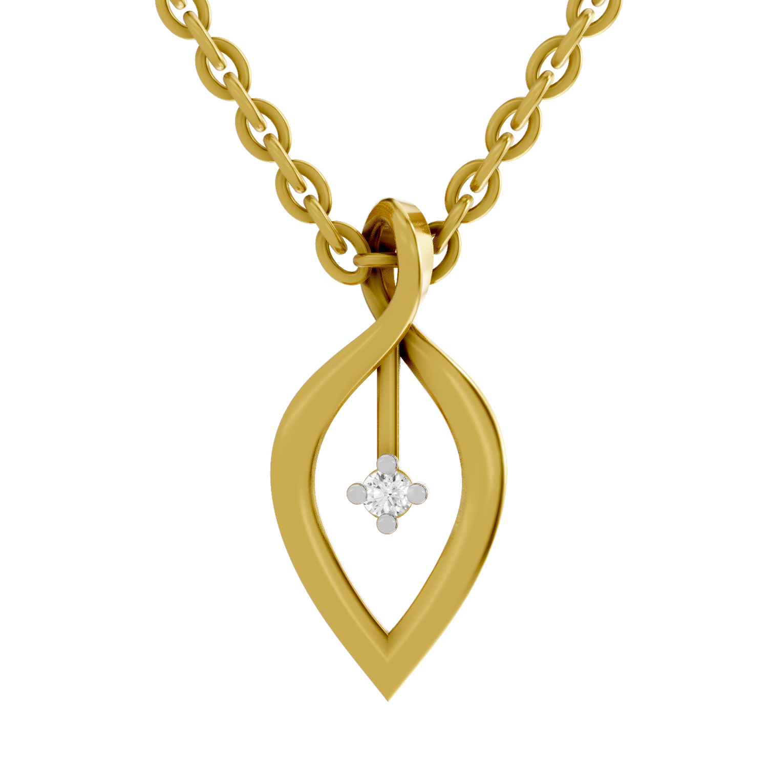 0.02 Carat| 925 Sterling Silver Gold Plated Lustre Leaf Pendant Necklace