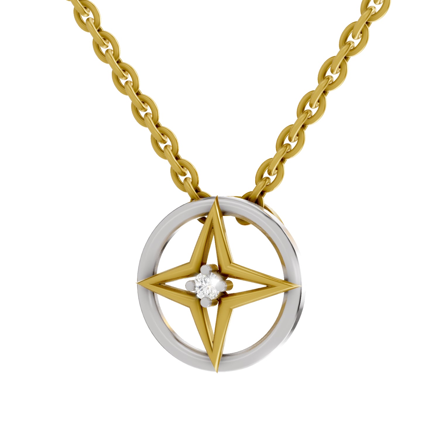 0.02 Carat| 925 Sterling Silver Gold Plated Four-Pointed Star Pendant Necklace