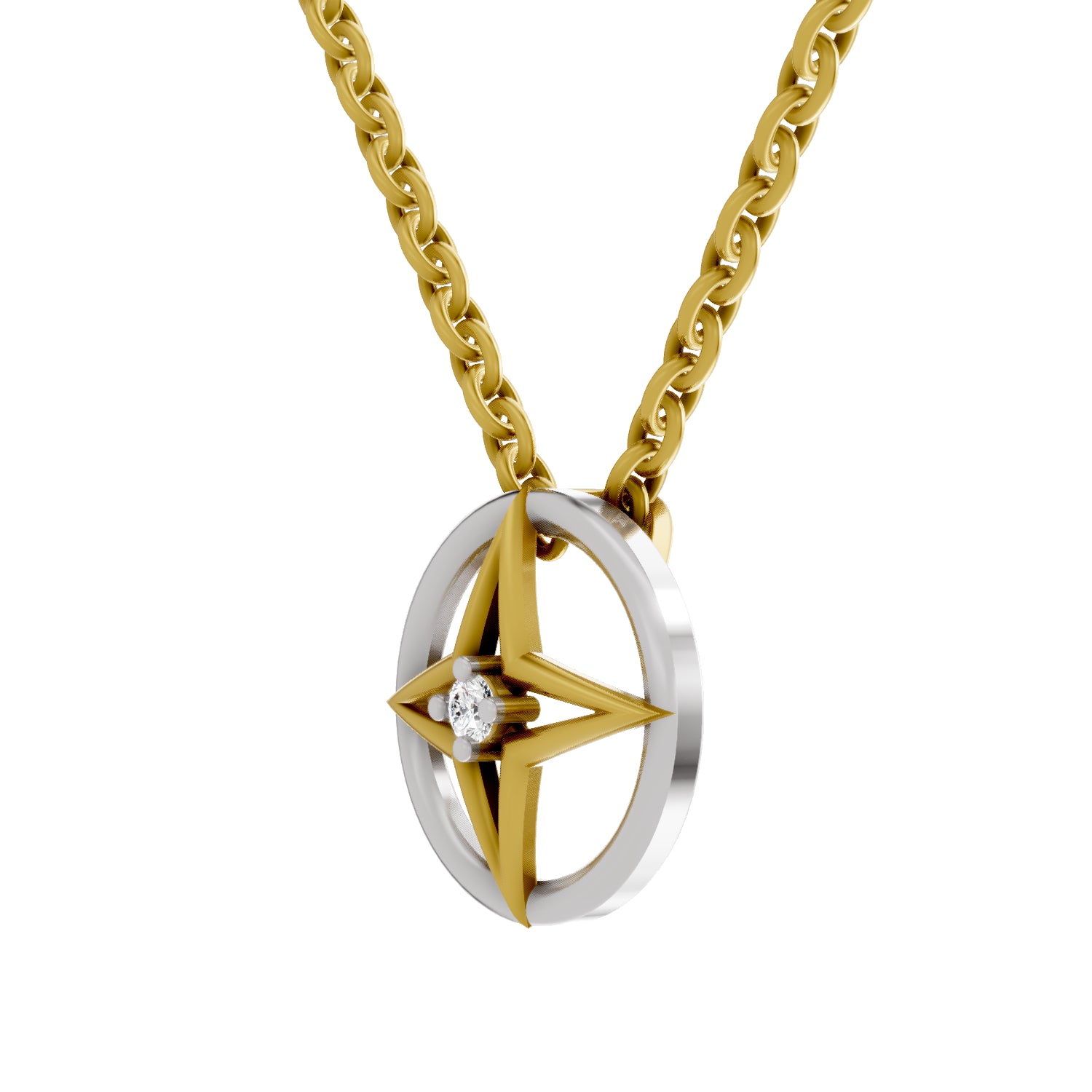 0.02 Carat| 925 Sterling Silver Gold Plated Four-Pointed Star Pendant Necklace