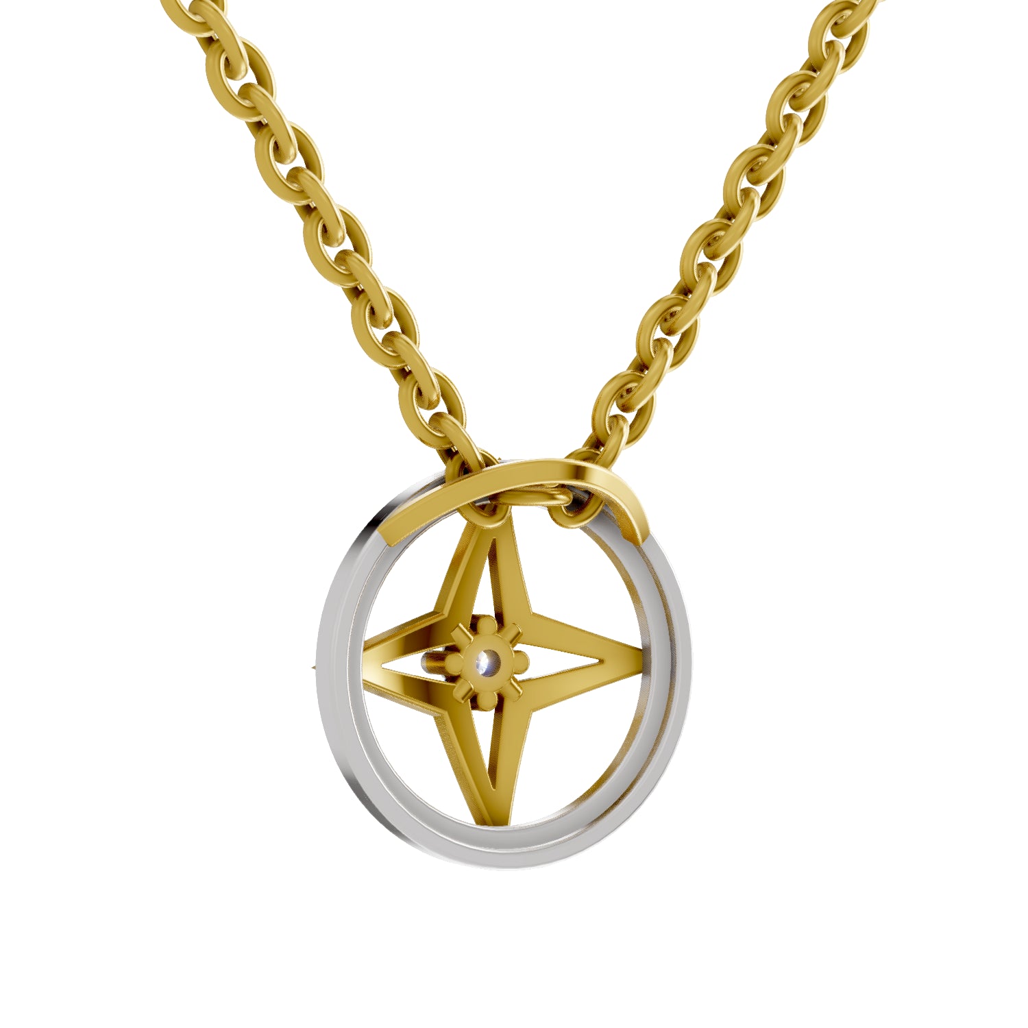 0.02 Carat| 925 Sterling Silver Gold Plated Four-Pointed Star Pendant Necklace