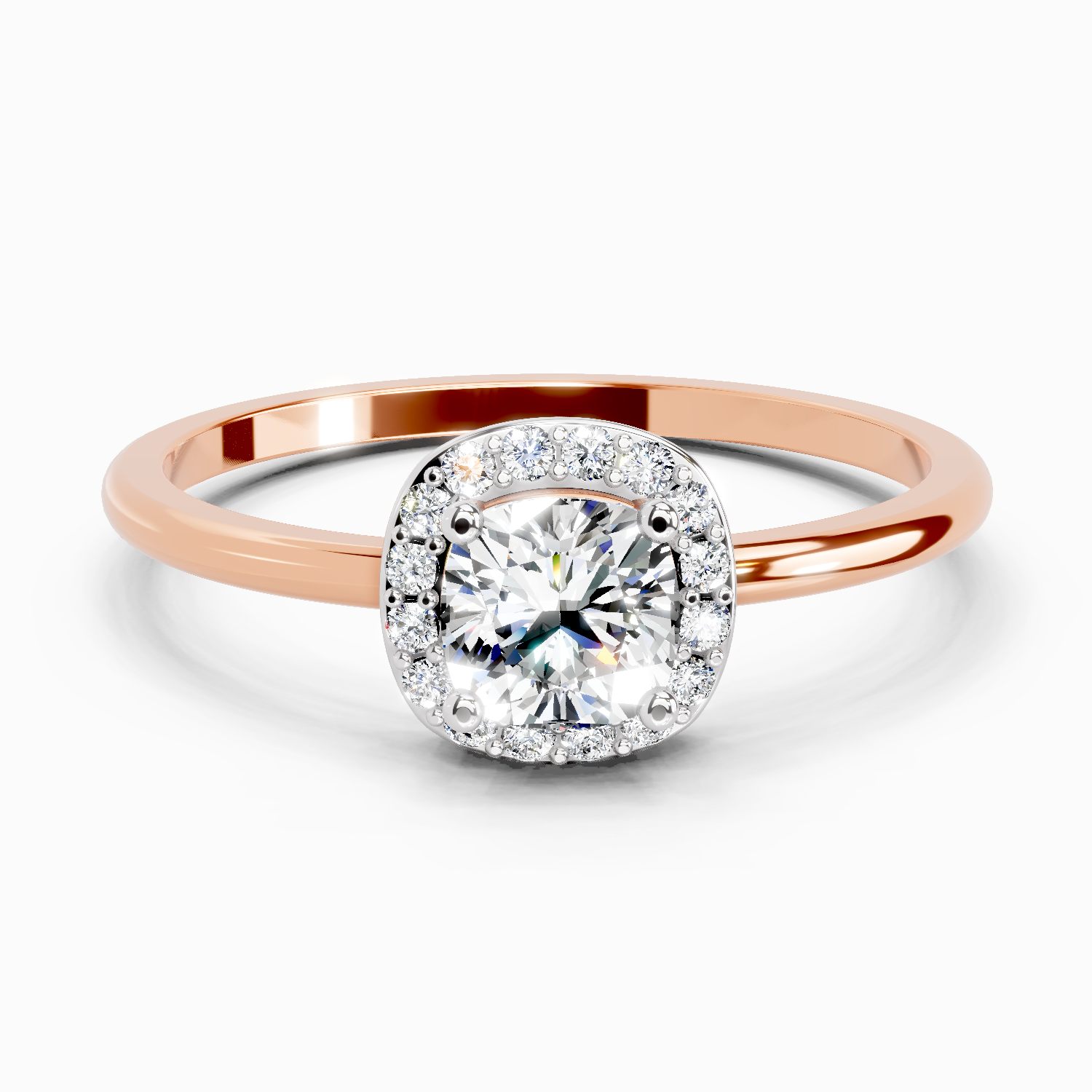0.66 Ct Cushion Shape Halo Engagement Diamond Ring | 14K Rose Gold