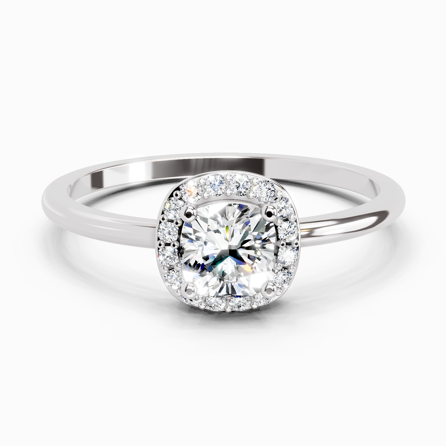 0.66 Ct Cushion Shape Halo Engagement Diamond Ring | 14K White Gold