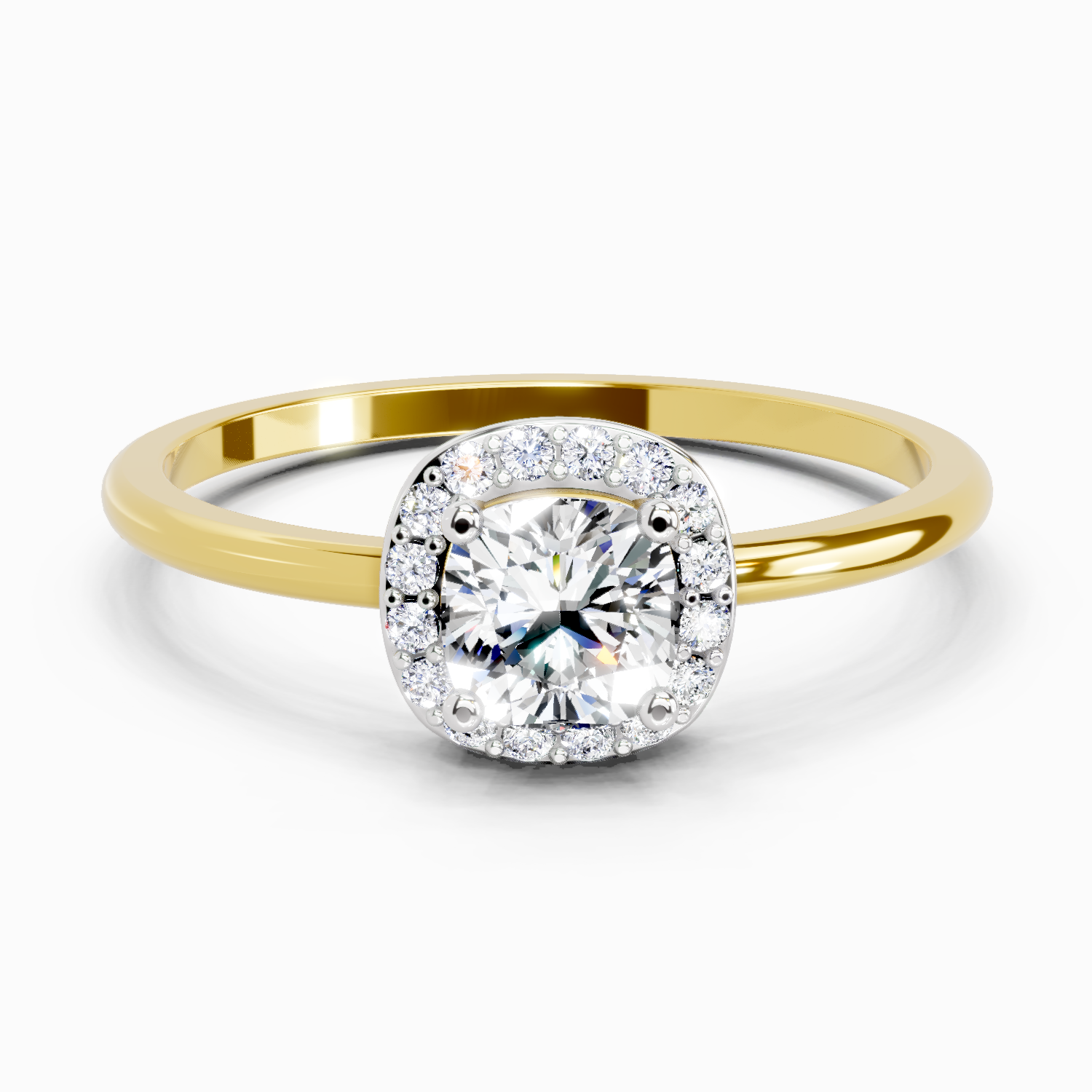0.66 Ct Cushion Shape Halo Engagement Diamond Ring | 14K Yellow Gold