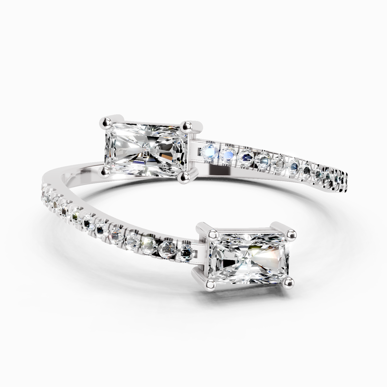 0.82 Ct Emerald Shape Diamond Toi et Moi Ring | 14K White Gold