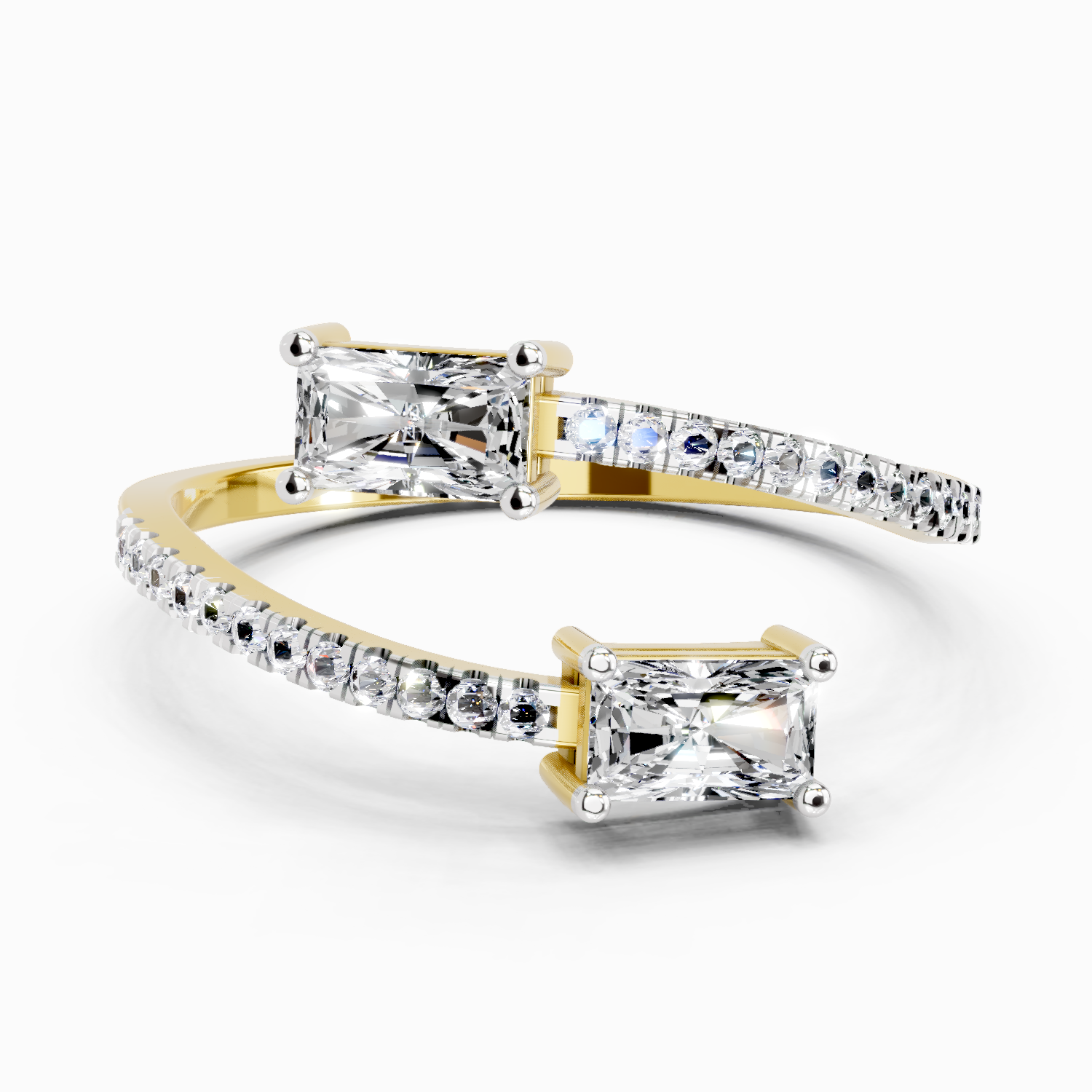 0.82 Ct Emerald Shape Diamond Toi et Moi Ring | 14K Yellow Gold