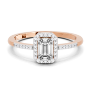 0.7 Ct Emerald Cut Halo Ring | 14K Rose Gold