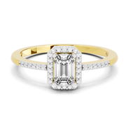 0.7 Ct Emerald Cut Halo | 14K Yellow Gold