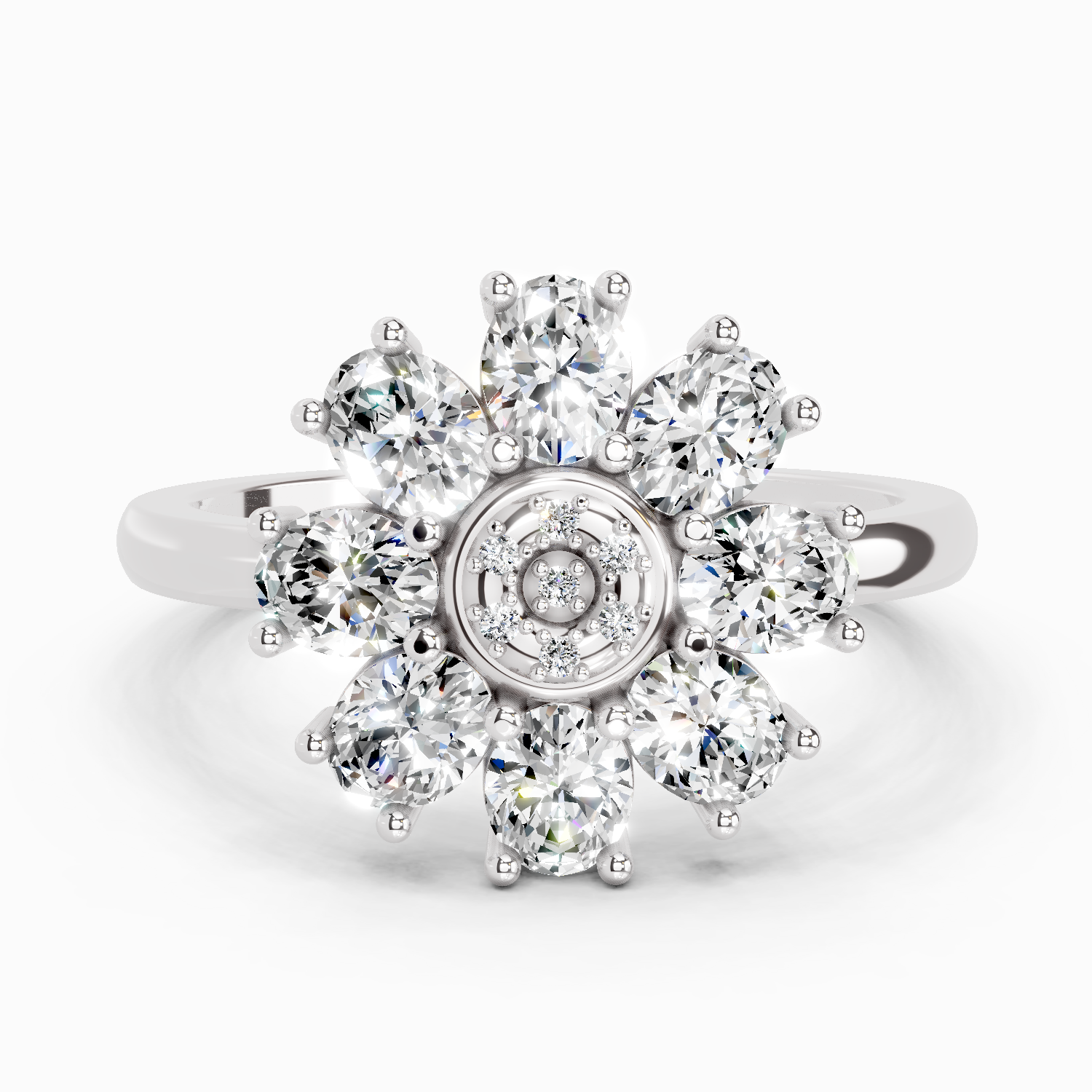 1.63 Carat Daisy Royale Promise  Engagement Ring | 14K White Gold