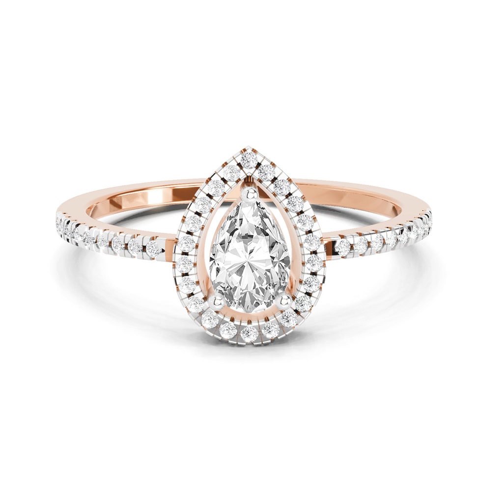 0.61 Ct Pear Cut Halo Ring | 14K Rose Gold
