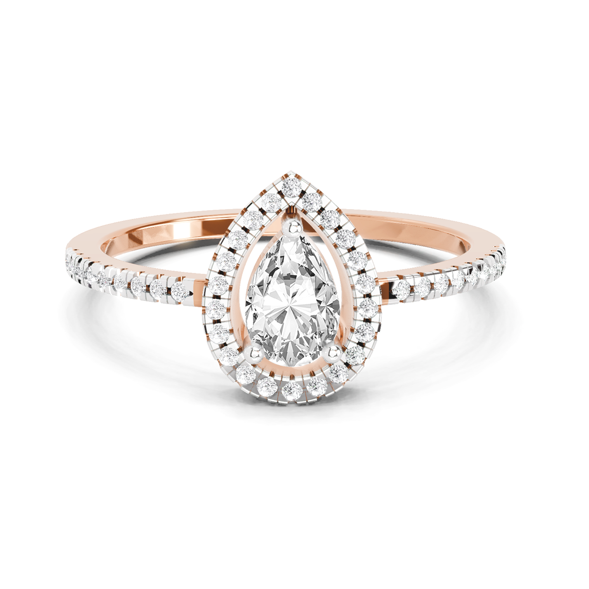 0.61 Ct Pear Cut Halo Ring | 14K Rose Gold
