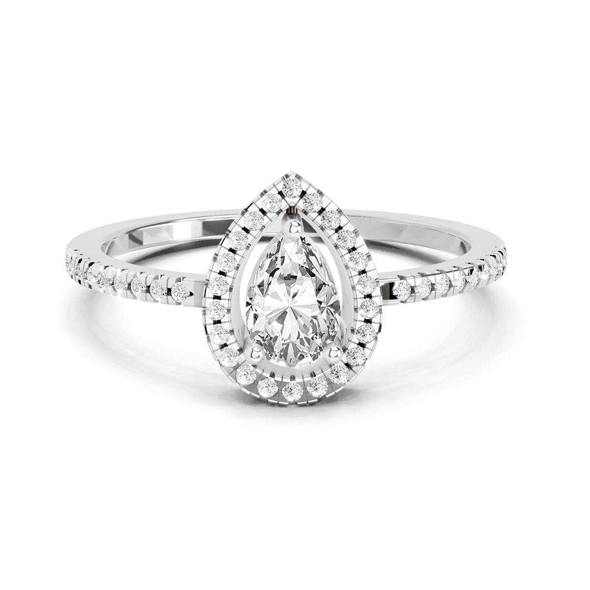 0.61 Ct Pear Cut Halo Ring | 14K White Gold