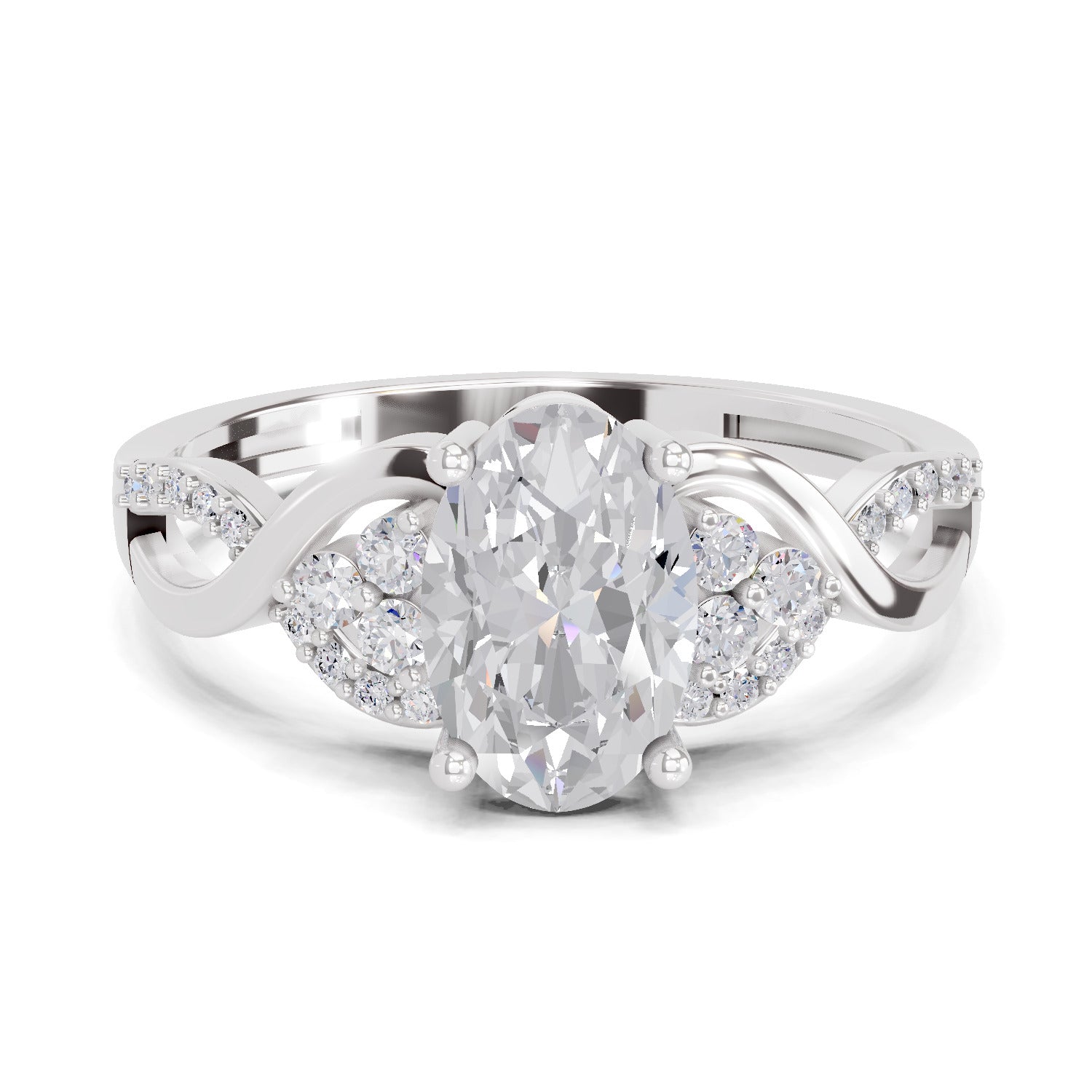 2.19 Carat Oval Shape Swirl Engagement Ring | 14K White Gold