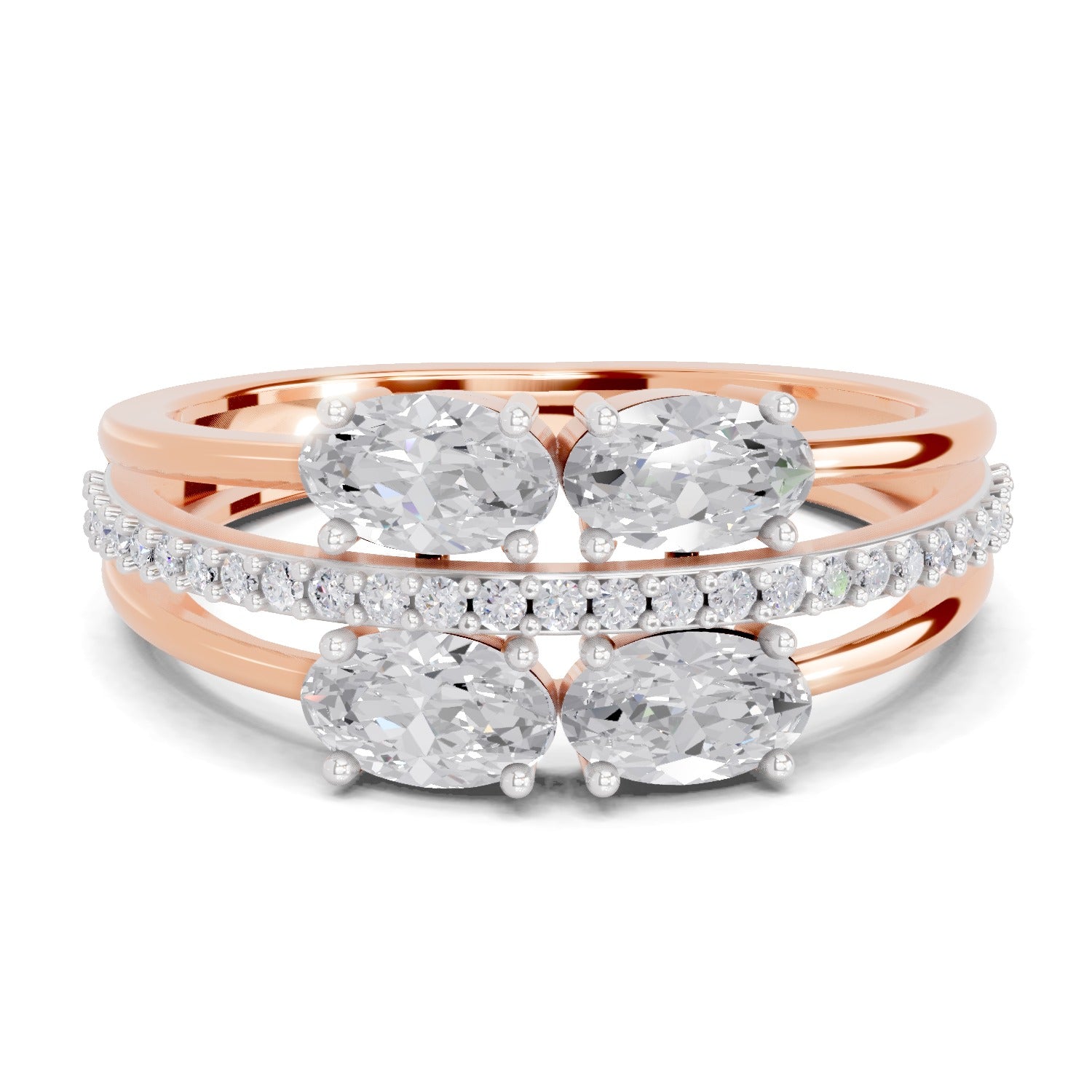 1.36 Carat Quadra Oval Engagement Ring | 14K Rose Gold