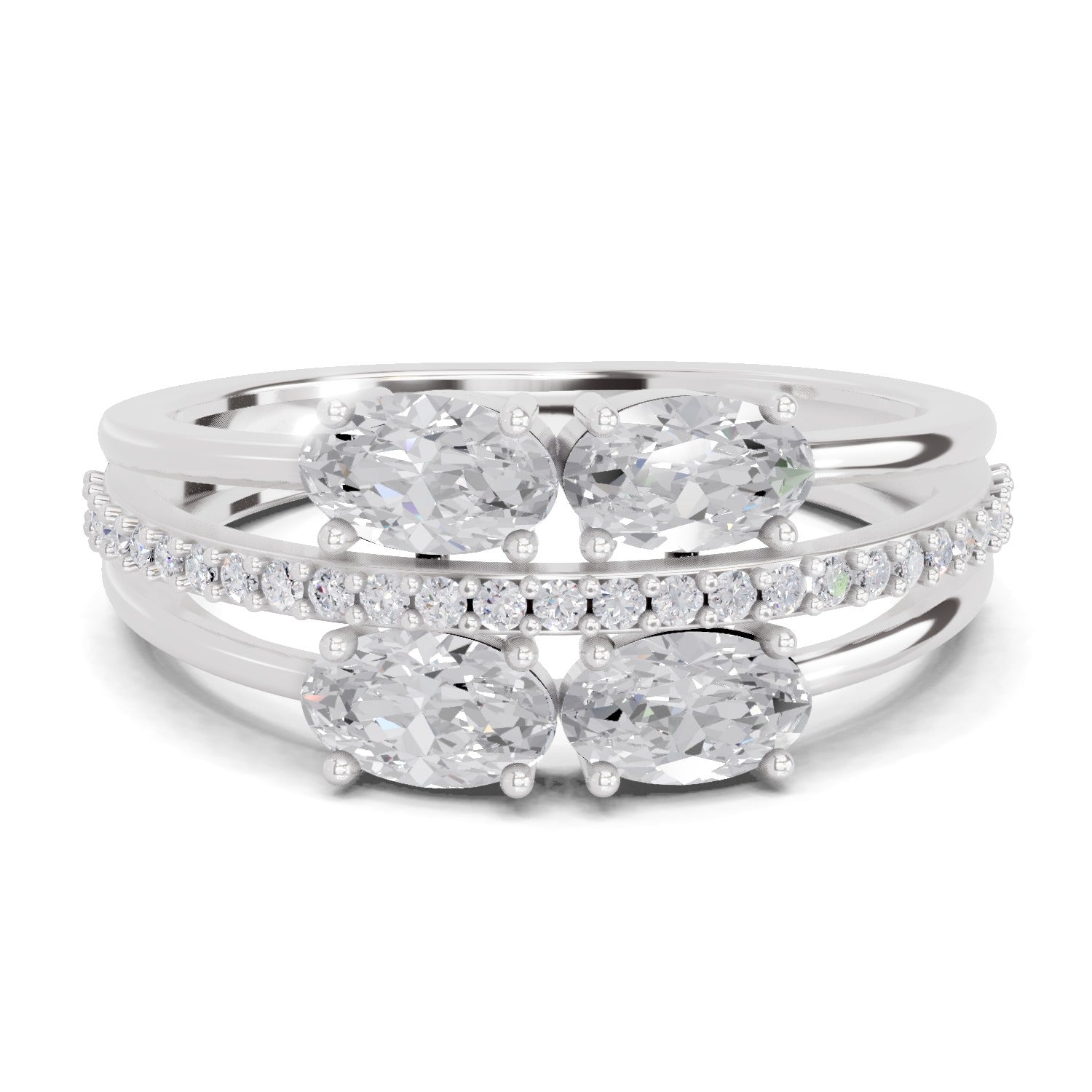 1.36 Carat Quadra Oval Engagement Ring | 14K White Gold