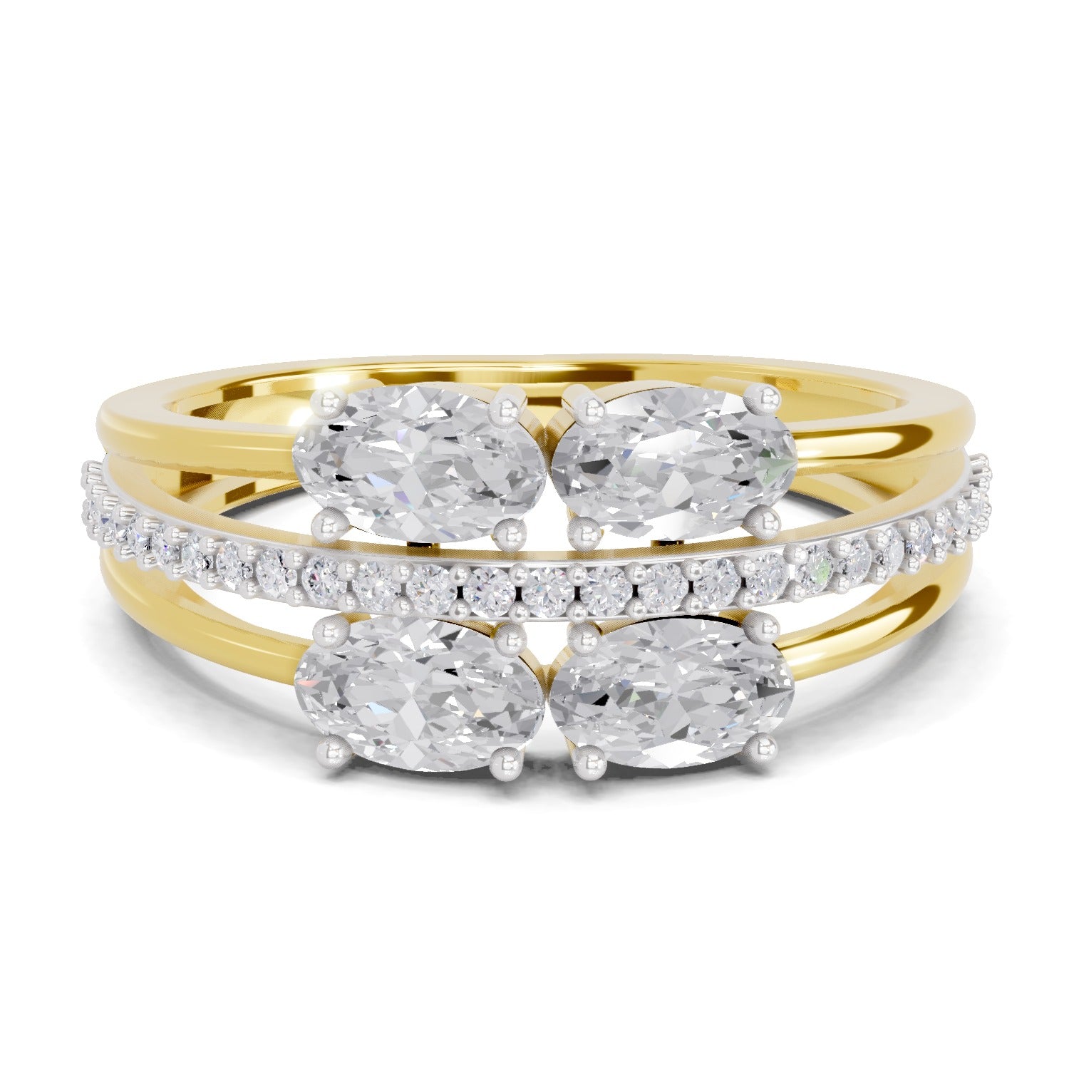 1.36 Carat Quadra Oval Engagement Ring | 14K Yellow Gold