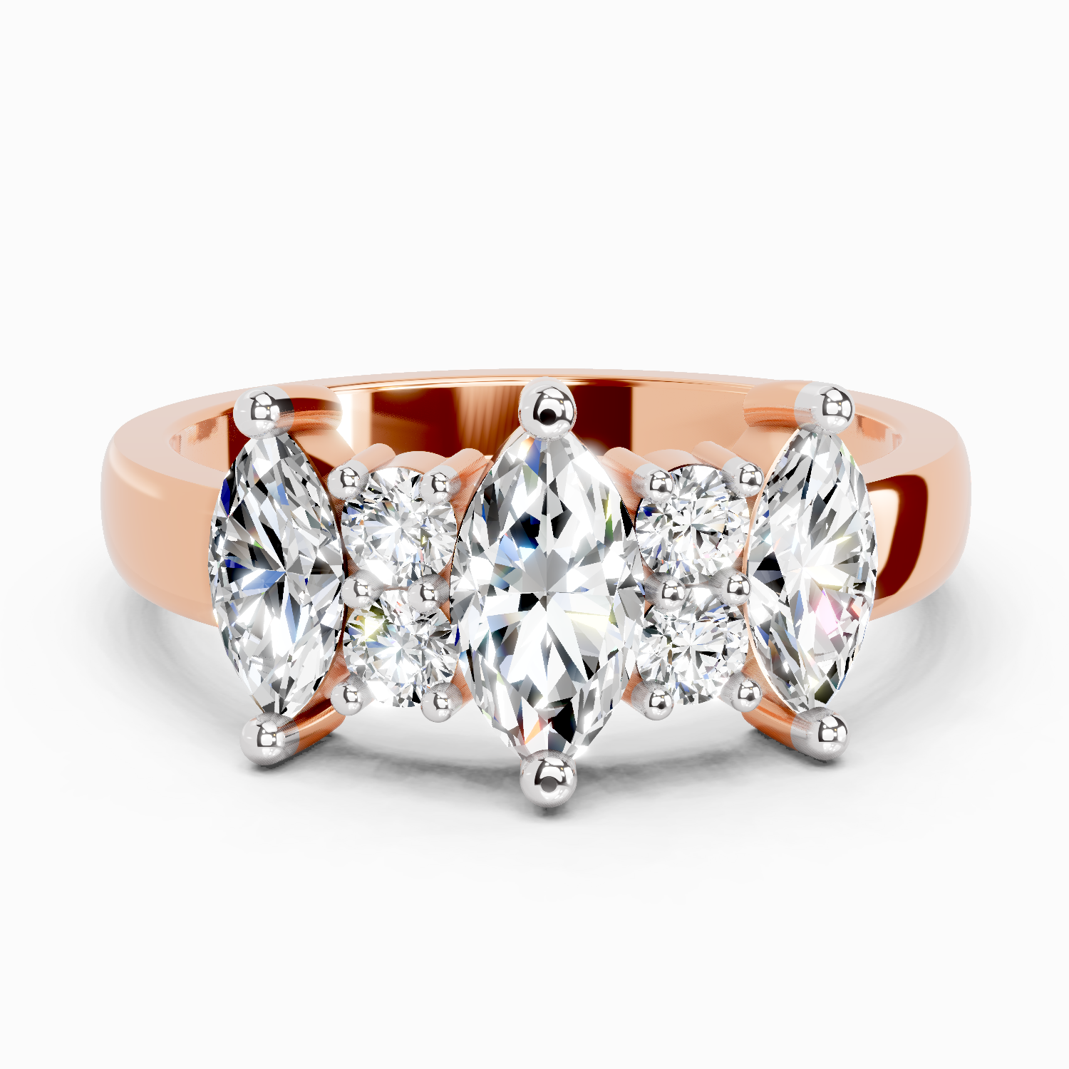 1.08 Ct Marquise Three-Stone Ring | 14K Rose Gold