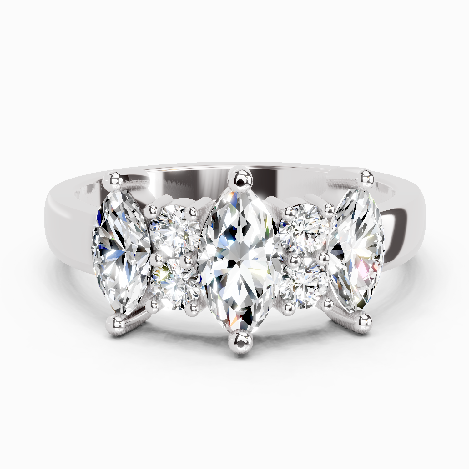 1.08 Ct Marquise Three-Stone Ring | 14K White Gold