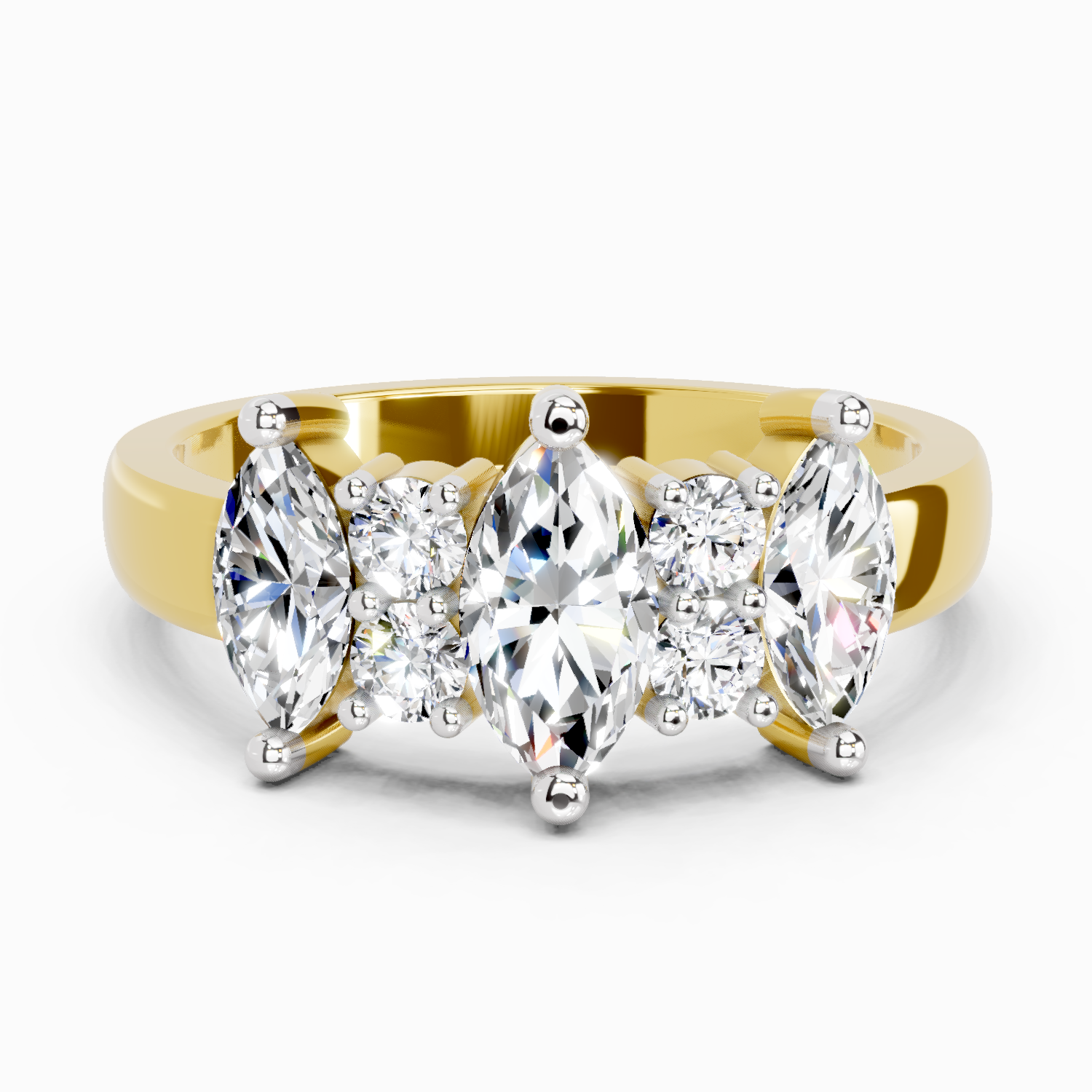 1.08 Ct Marquise Three-Stone Ring | 14K Yellow Gold