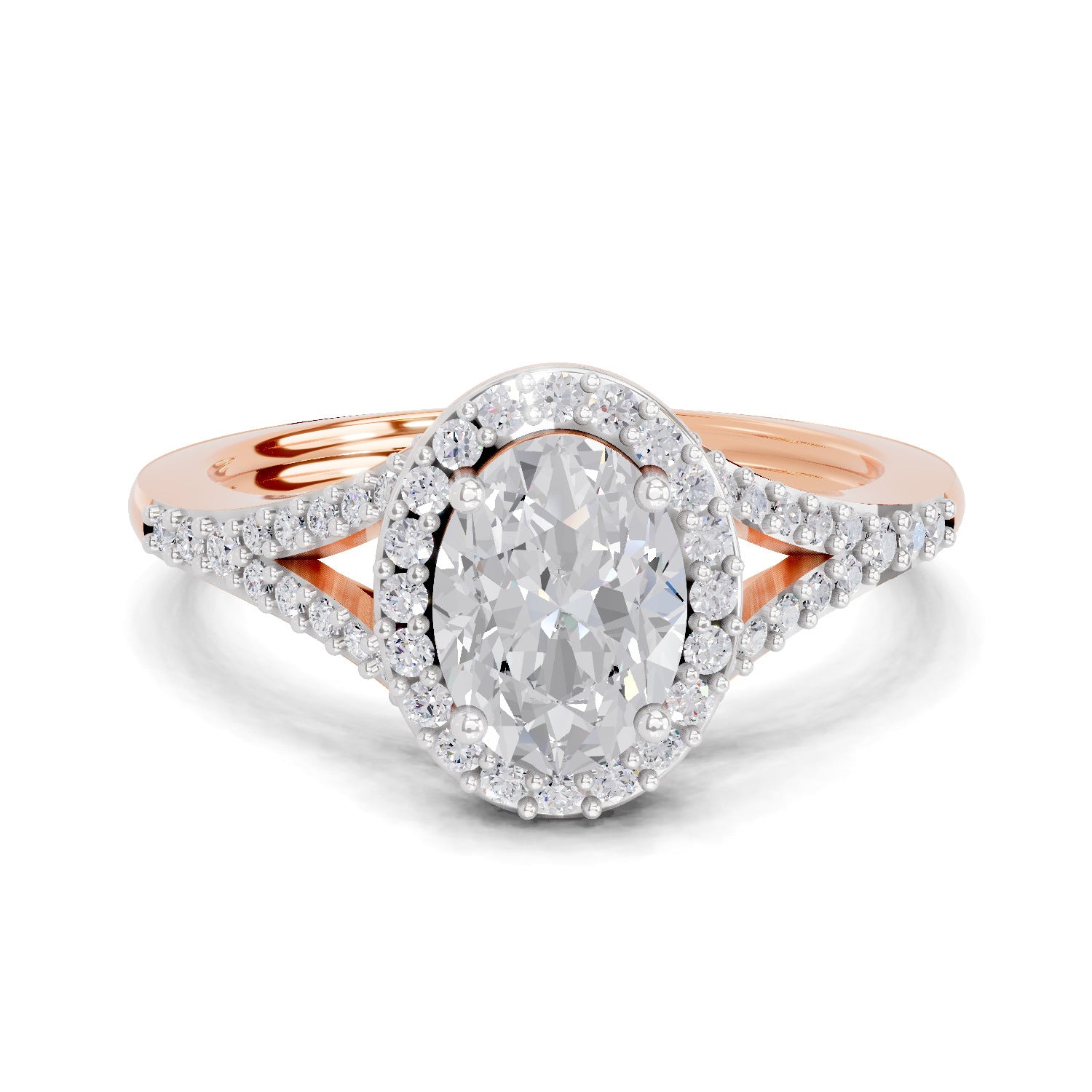 1.35 Carat Oval Shape Halo Engagement Ring | 14K Rose Gold