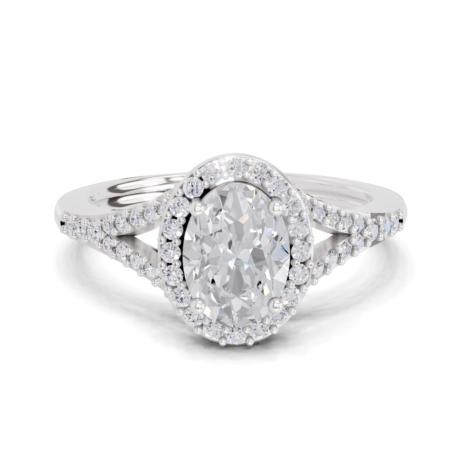 1.35 Carat Oval Shape Halo Engagement Ring | 14K White Gold