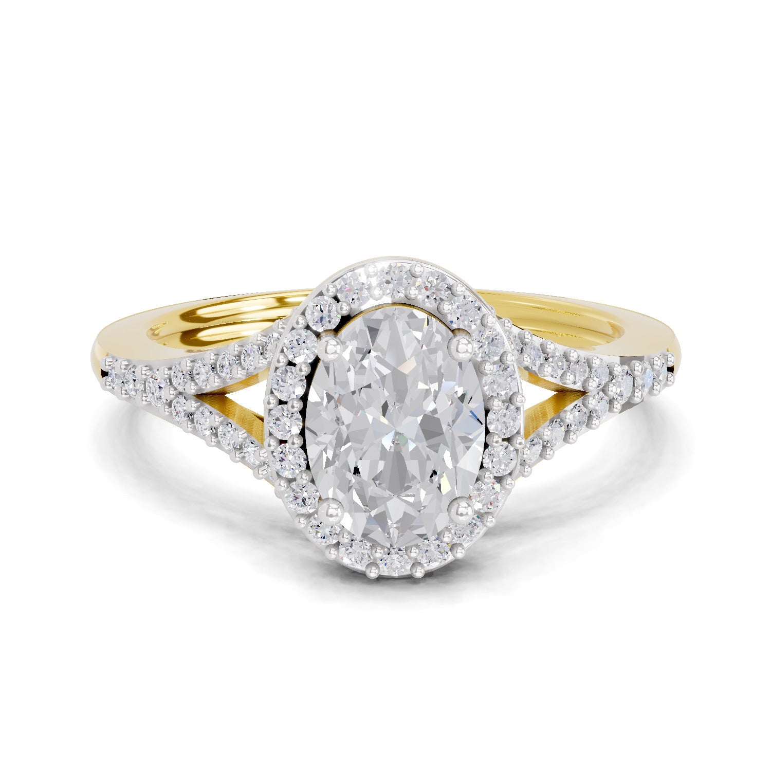 1.35 Carat Oval Shape Halo Engagement Ring | 14K Yellow Gold