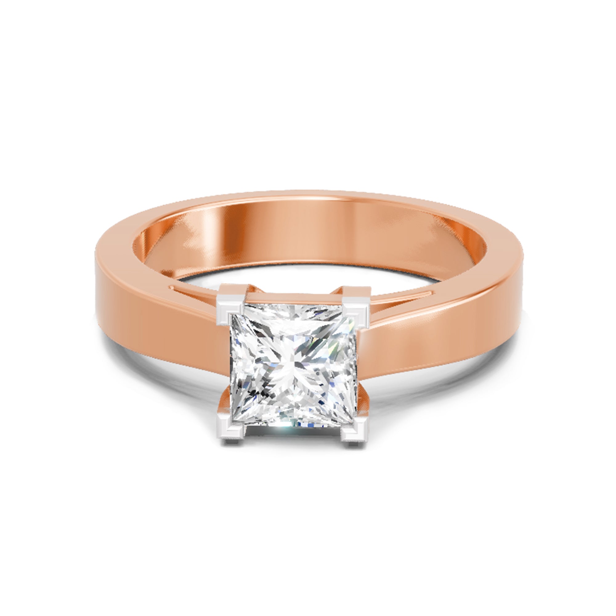 0.85 Ct Princess Cut Solitaire Ring  14K Rose Gold