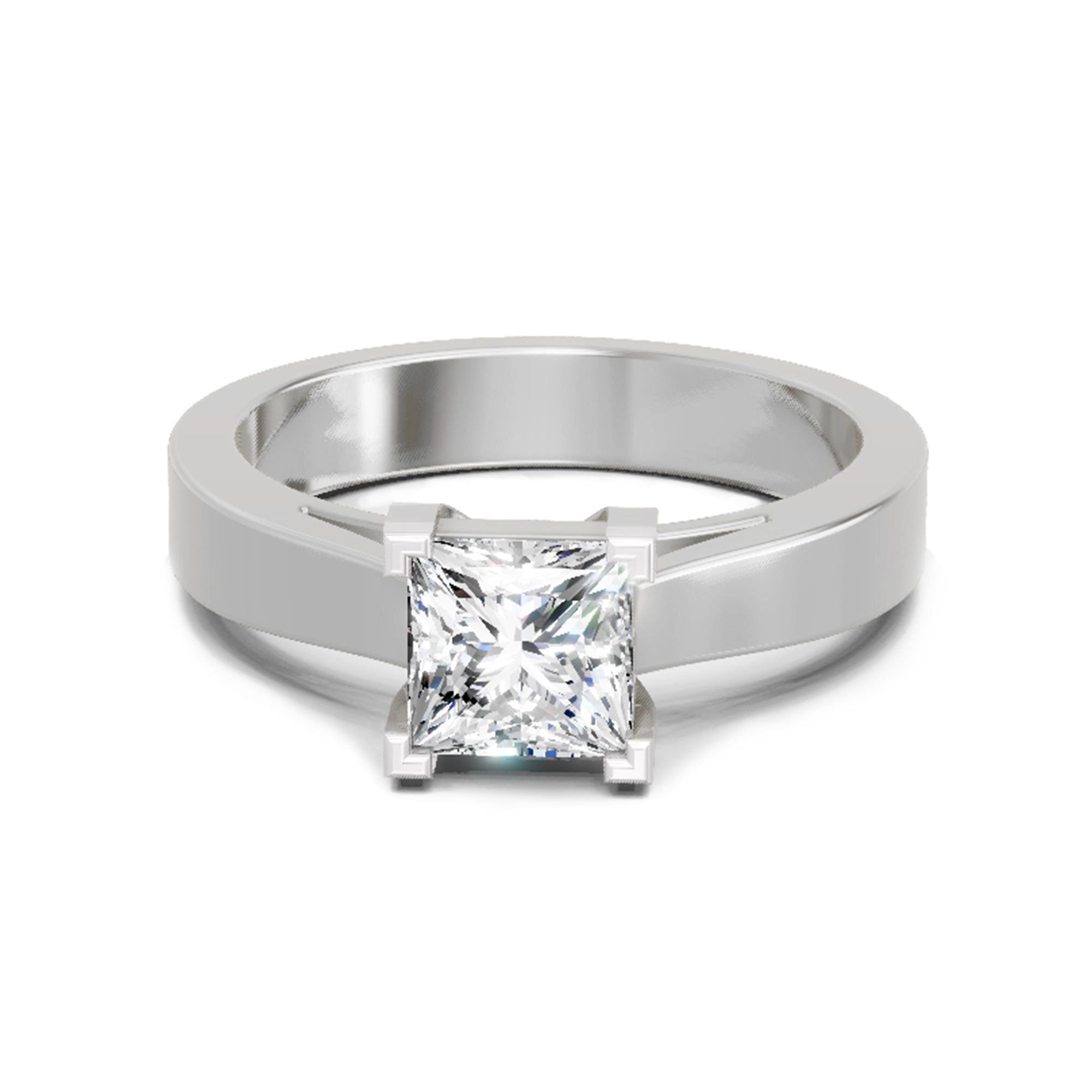 0.85 Ct Princess Cut Solitaire Ring  14K White Gold
