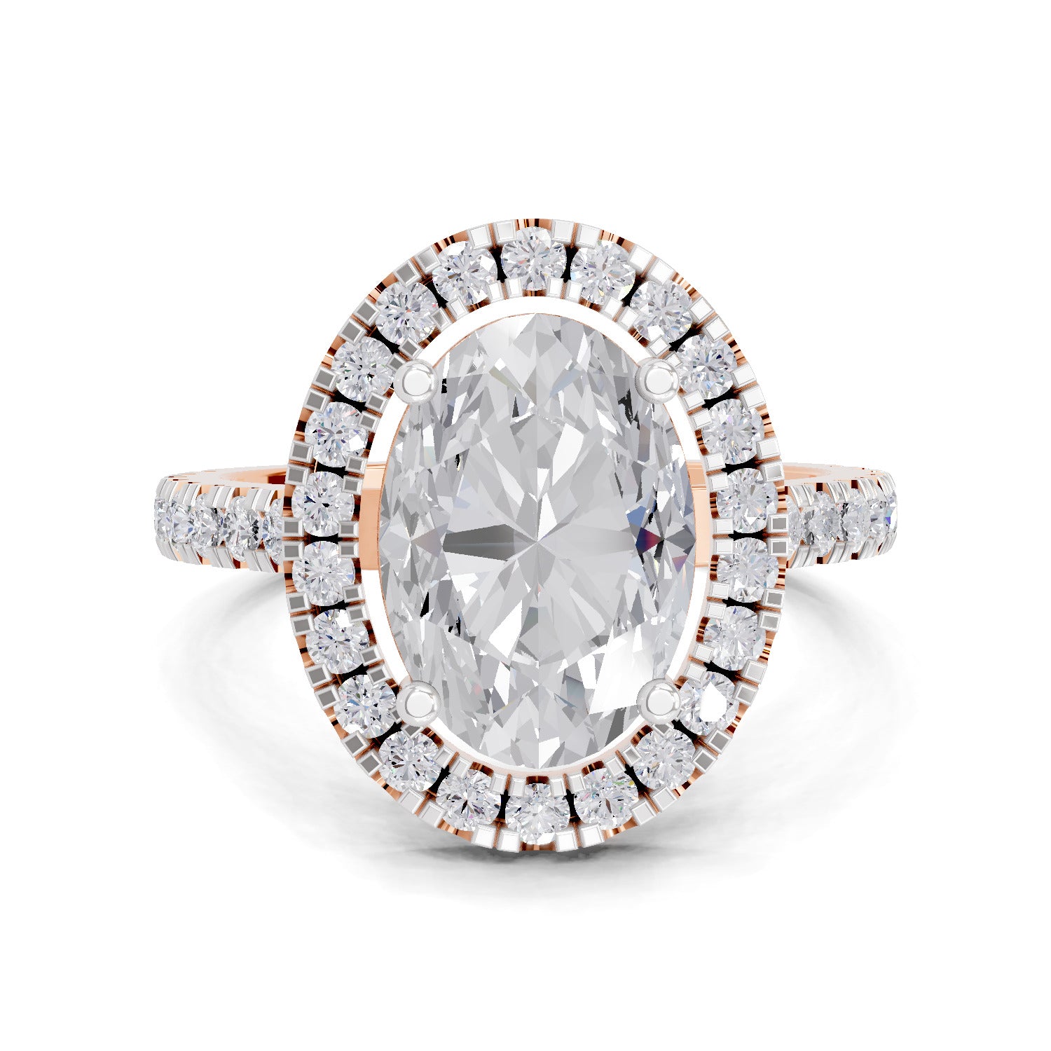 3.39 Carat Classic Oval Shape Halo Engagement Ring | 14K Rose Gold