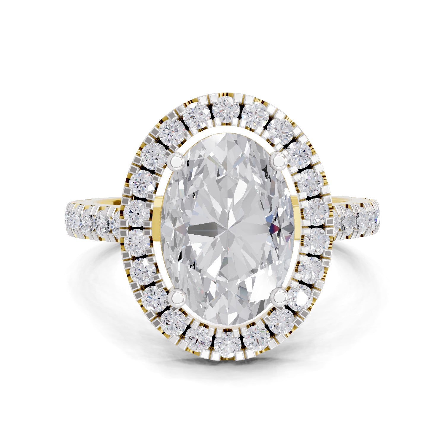 3.39 Carat Classic Oval Shape Halo Engagement Ring | 14K Yellow Gold