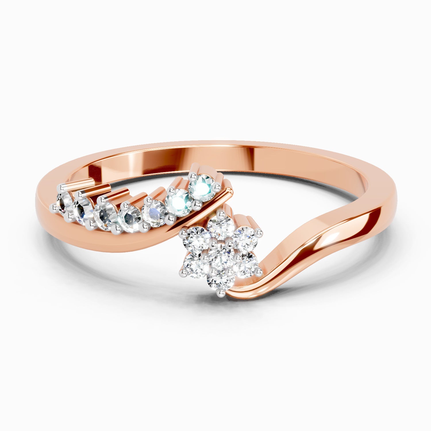 Sparkles Lab Grown Diamond 0.11 Floral Bypass Ring| 14K Rose Gold