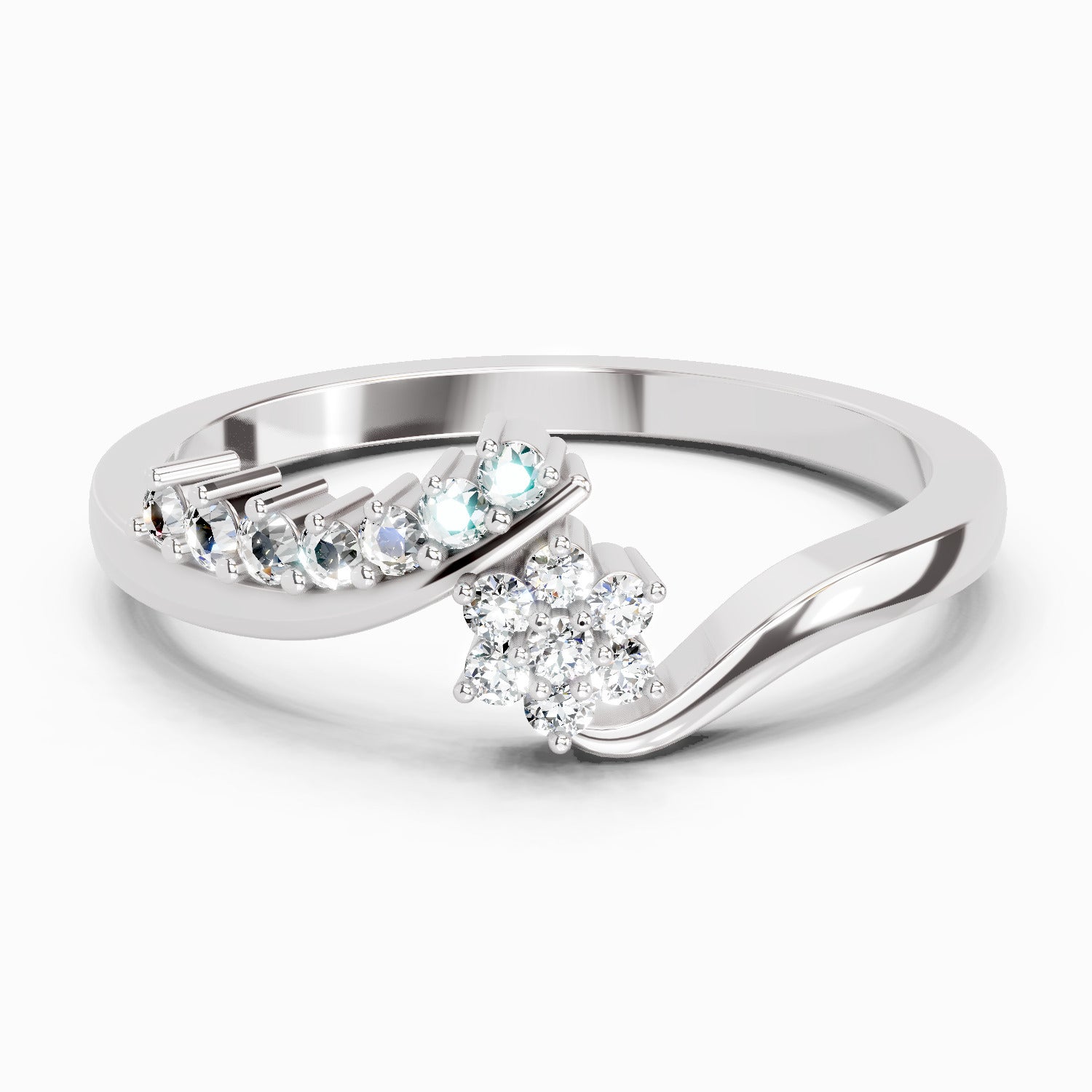 Sparkles Lab Grown Diamond 0.11 Floral Bypass Ring| 14K White Gold