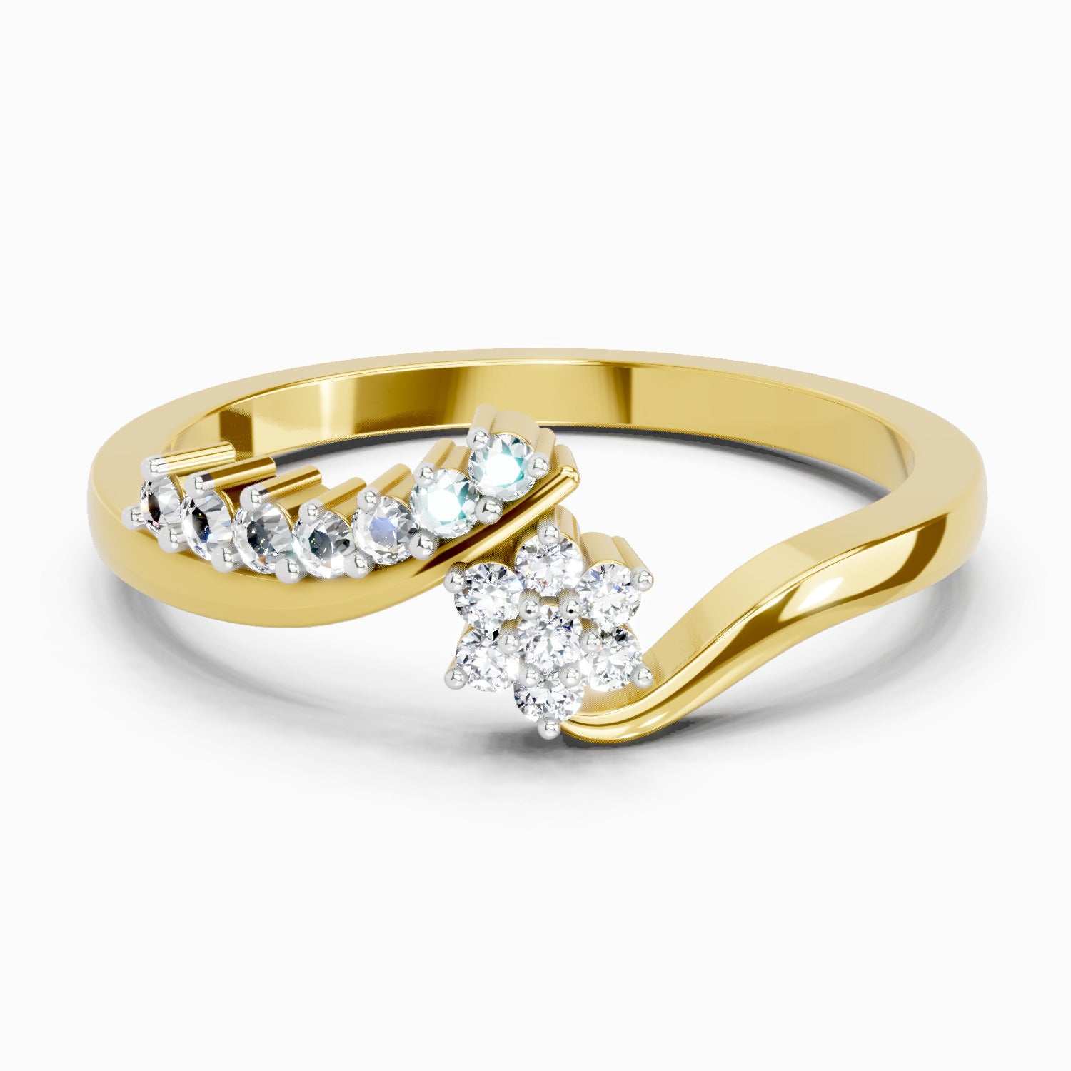 Sparkles Lab Grown Diamond 0.11 Floral Bypass Ring| 14K Yellow Gold