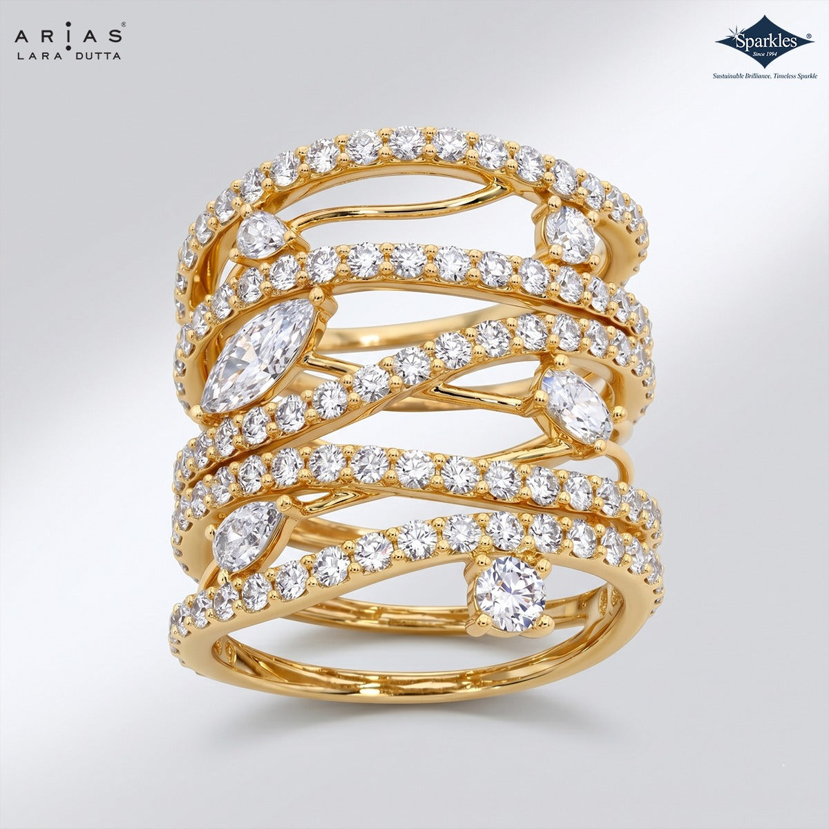 Arias by Lara Dutta Intertwining Multi-Stone Ring