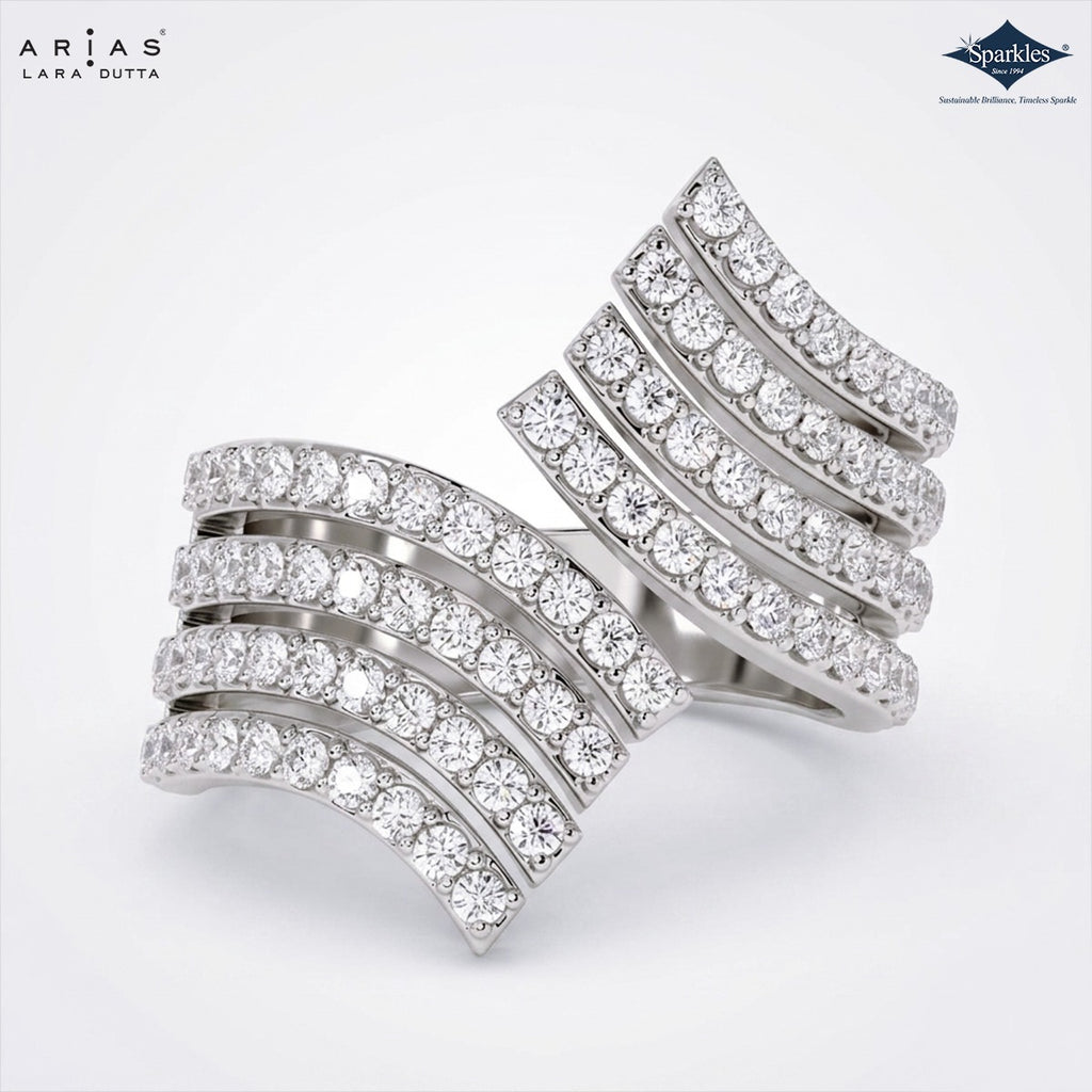 Arias by Lara Dutta Multi-Row Pave Diamond Wave Statement Ring