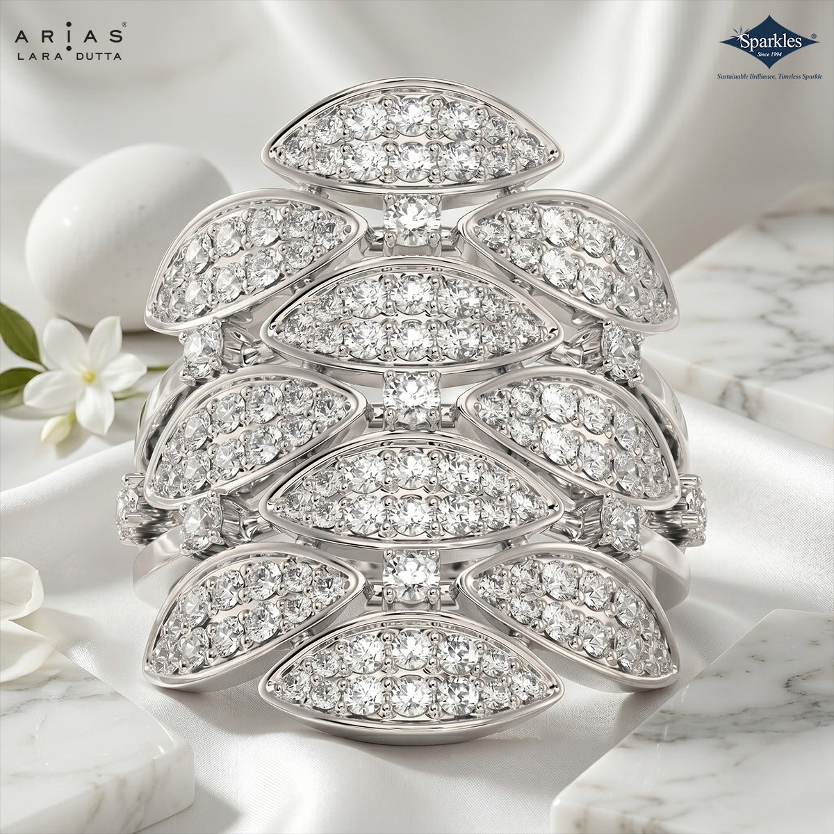 Arias by Lara Dutta Asteria Diamond Leaf Cluster Ring