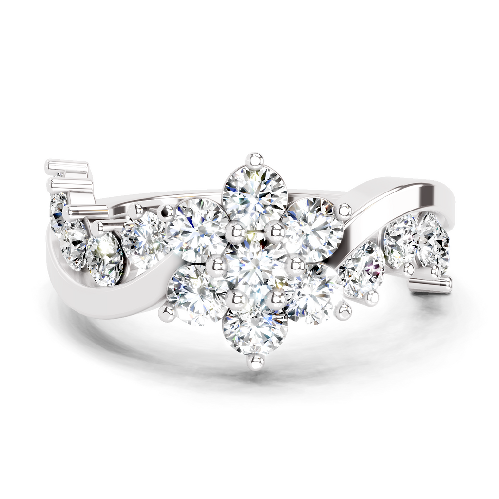 1.41 Ct Round Shape Cluster Diamond Ring | 14K White Gold