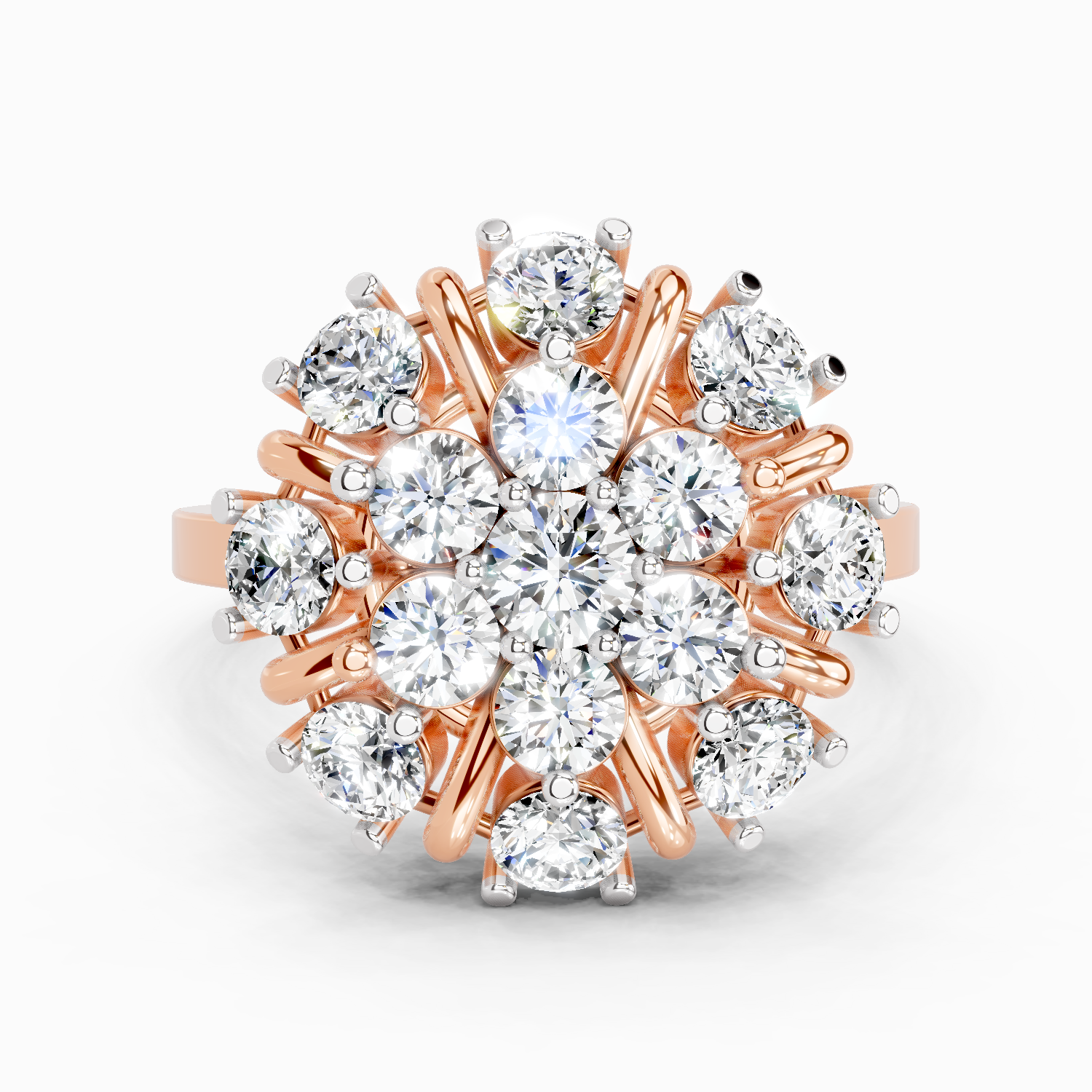 2.36 Ct Round Shape Diamond Cluster Ring | 14K Rose Gold