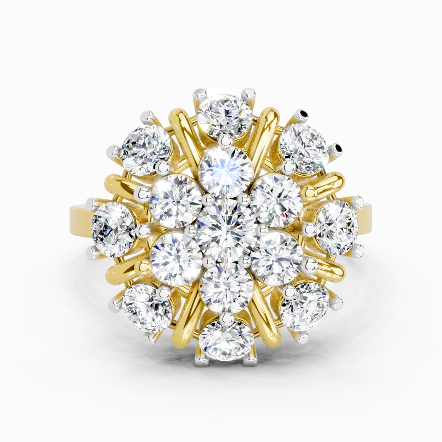 2.36 Ct Round Shape Diamond Cluster Ring | 14K Yellow Gold